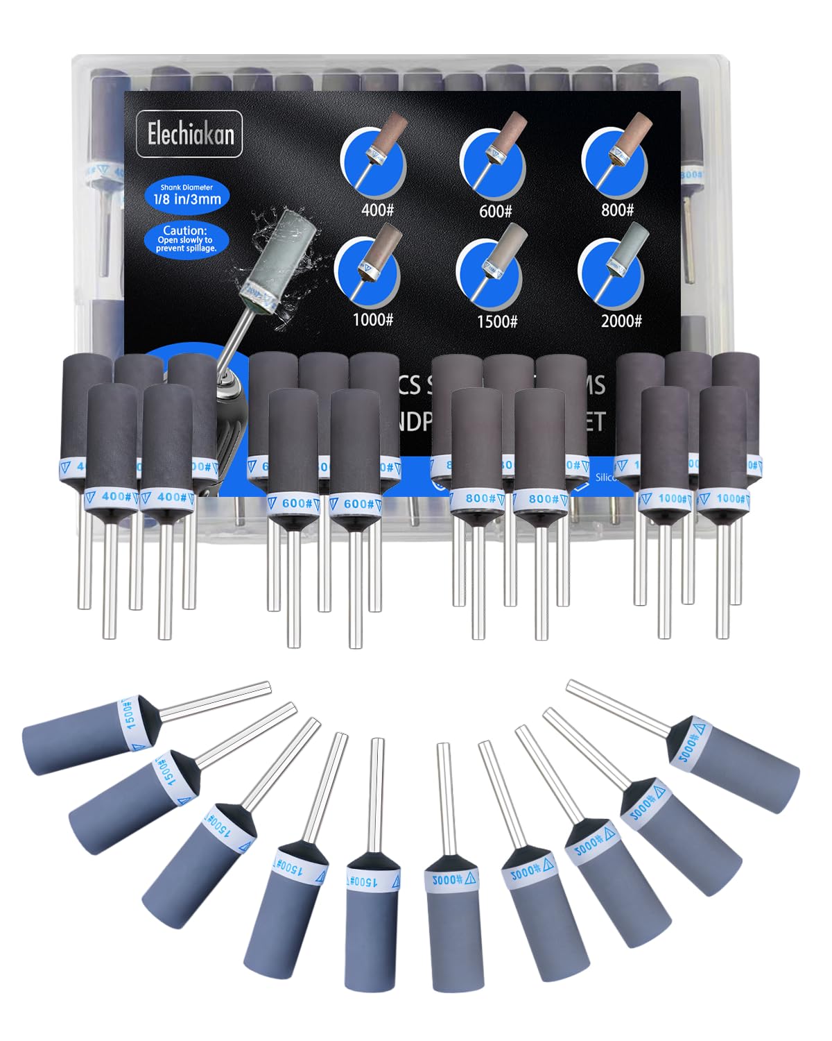 Set di 30 tamburi abrasivi per utensili rotanti Dremel, kit di punte abrasive per nastri abrasivi Dremel con gambo da 1/8", set di bastoncini di carta vetrata per plastica, legno, metallo, rettifica e