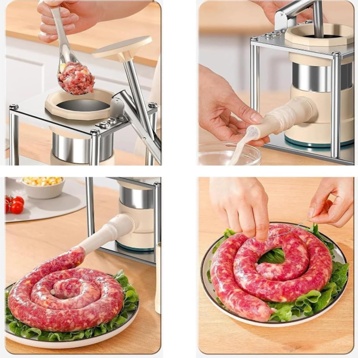 This Vertical Manual Sausage Stuffer is Durable and Suitable for Making Homemade Sausages; It's an Ideal Kitchen Tool for Meat Lovers.