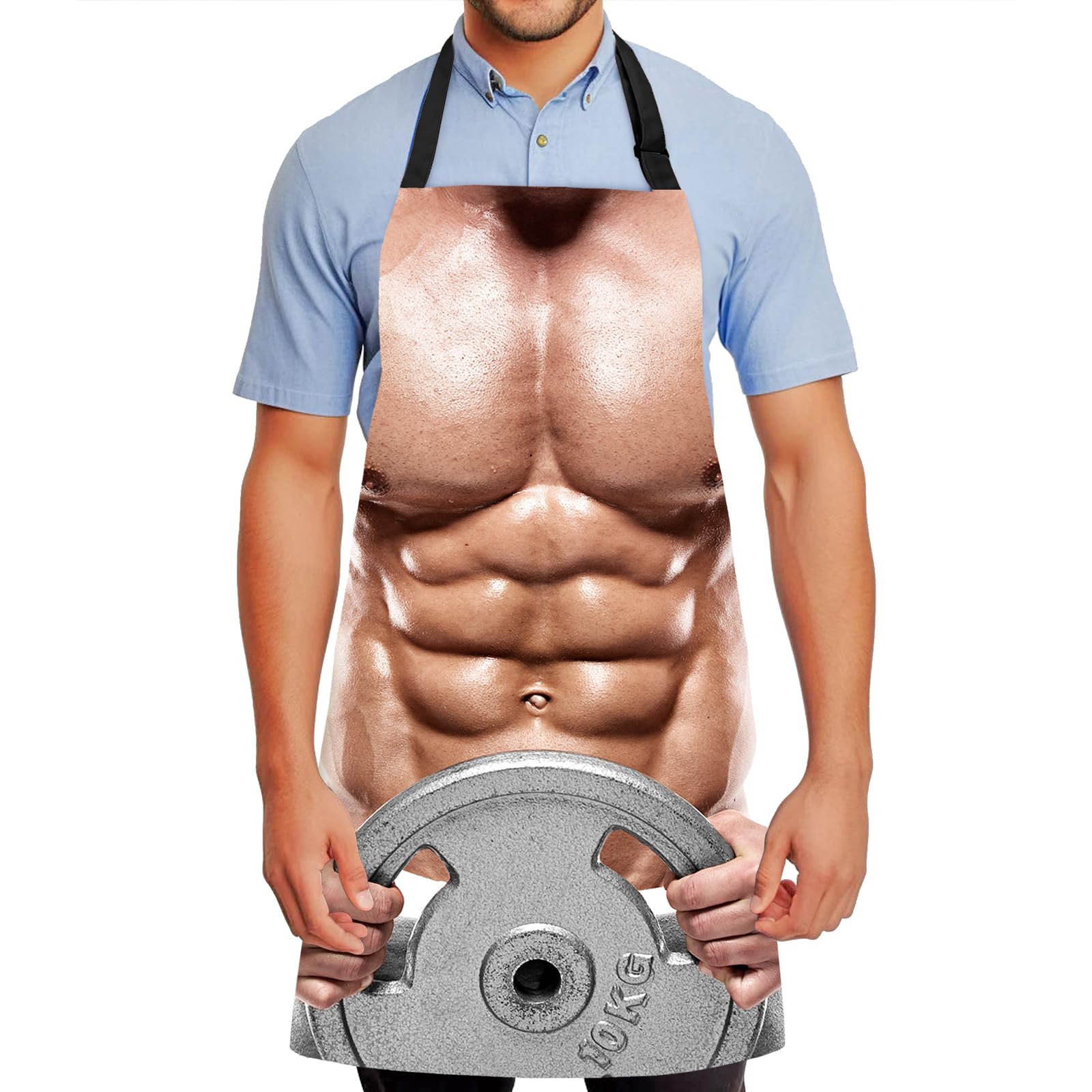 FunChaos Funny Creative Cooking Chef Apron with 3D Muscle Man Adjustable Kitchen Apron Waterproof Novelty Bib Aprons for BBQ Party Cosplay Xmas, Gift for Men Dad Husband Boyfriend, Muscle Man 02