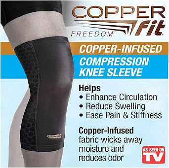 Copper Fit Freedom Knee Sleeve 2 Pack, Copper Infused Compression Sleeve with Contour Design, 2 Knee Sleeve, As Seen on TV (Large)