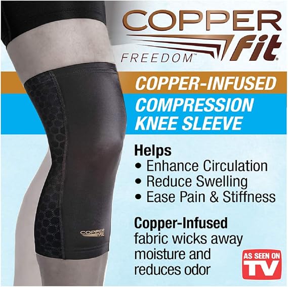 Copper Fit Freedom Knee Sleeve 2 Pack, Copper Infused Compression Sleeve with Contour Design, 2 Knee Sleeve, As Seen on TV (Large)