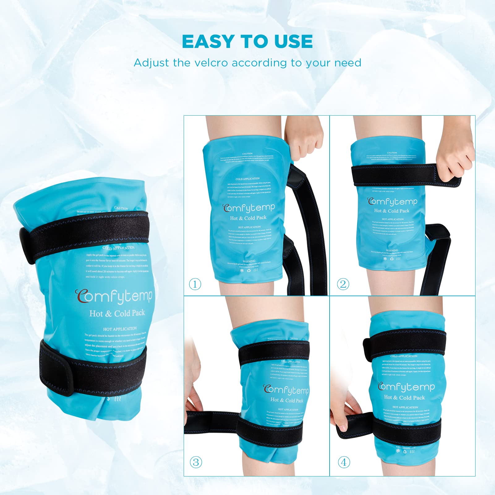 Knee Ice Pack Wrap, Comfytemp Reusable Gel Ice Pack for Knee Pain