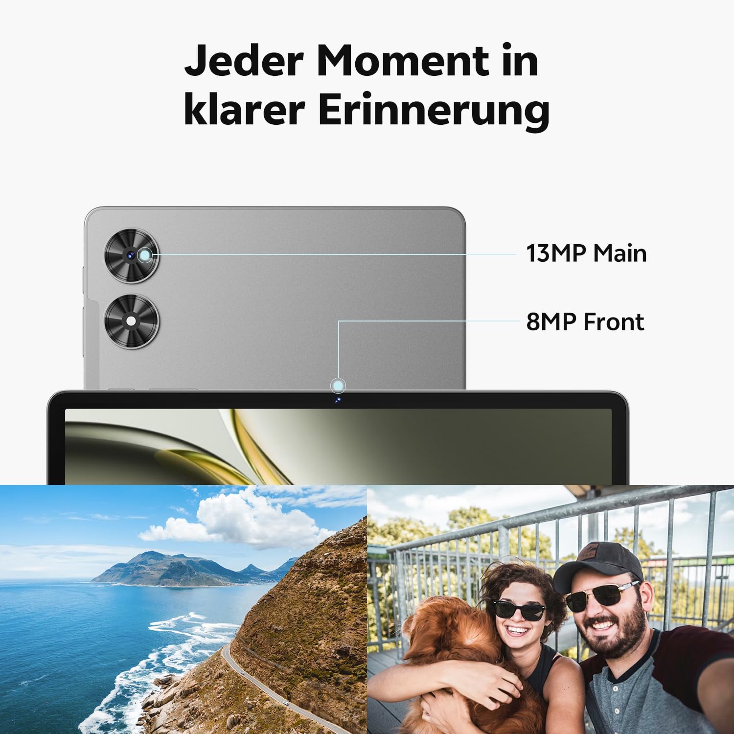 Tablet 11 Zoll mit Hülle, Android 16 System mit Gemini AI, 20GB RAM + 128GB ROM (erweiterbar auf 1TB), 90Hz Display, Unisoc T7250 Octa Core, 13MP + 8MP Kamera, Face ID, Widevine L1, 8800mAh, GPS