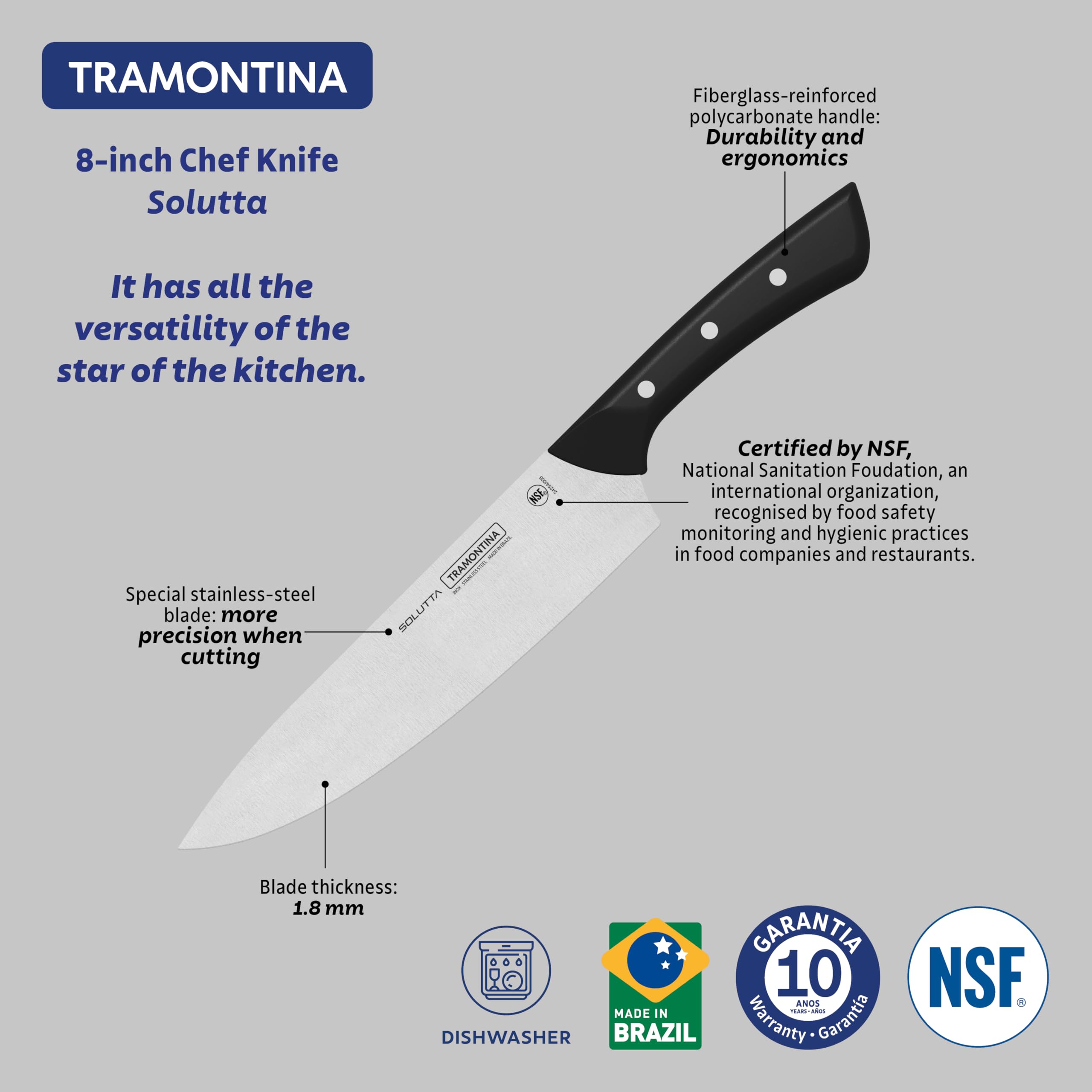 Tramontina Coltello Chef in acciaio inox Solutta 21 cm