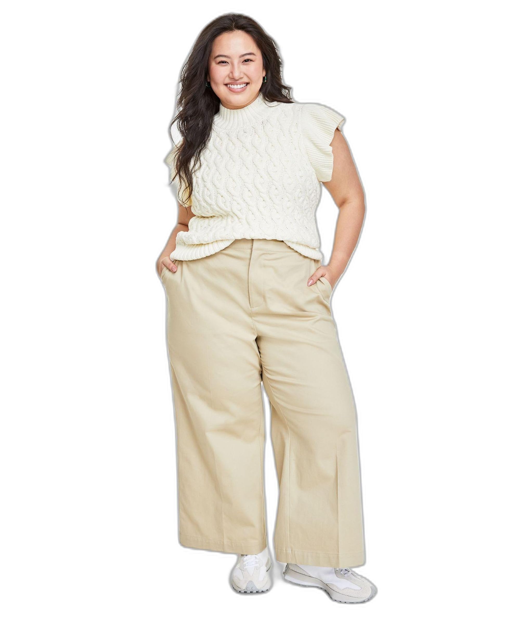 Plus Size Wide-Leg Chino Pants Safari 2X