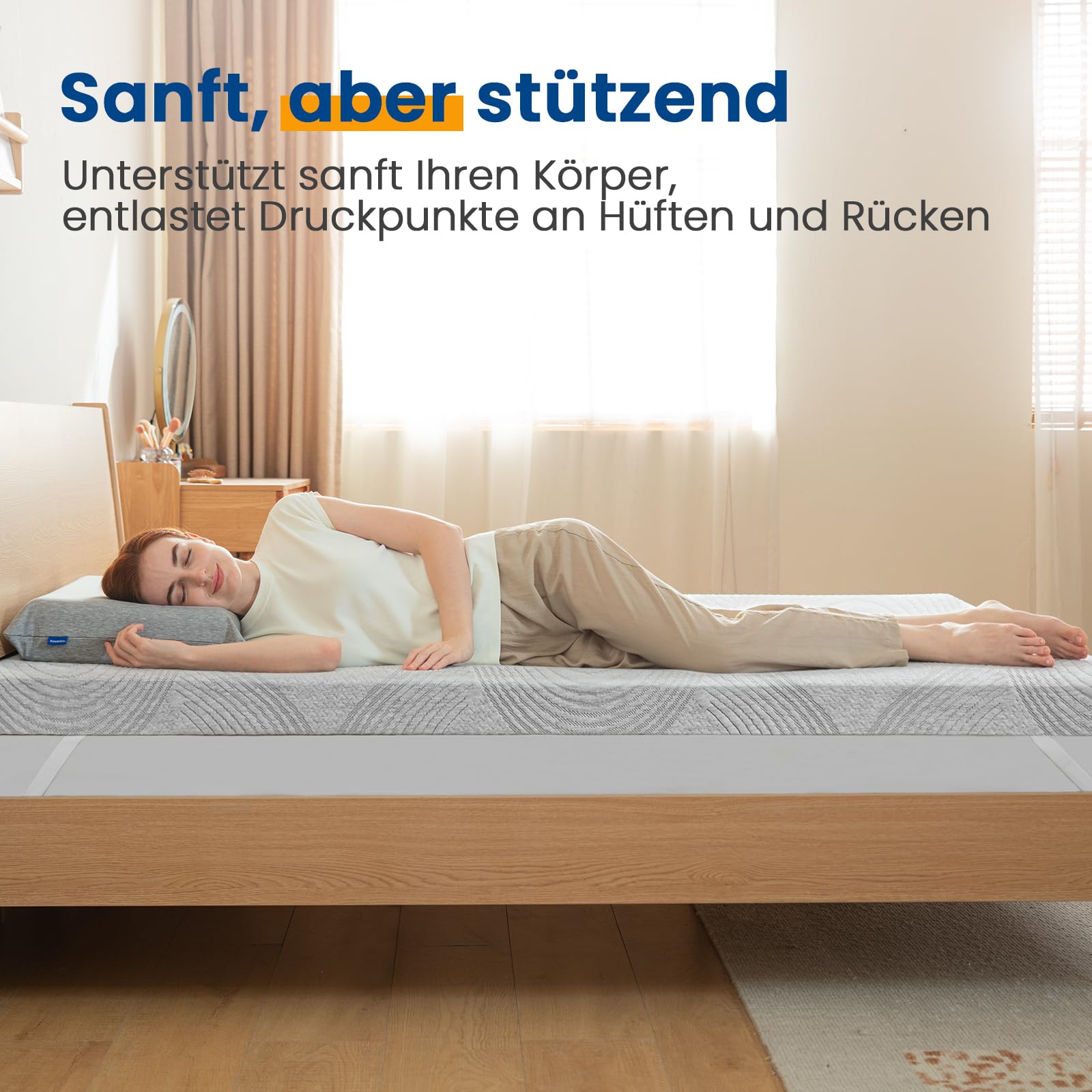 NewentorLife Surmatelas 90 x 200 cm Hauteur 7 cm Gris Dureté H4/H5 pour canapé-lit et lit à sommier tapissier