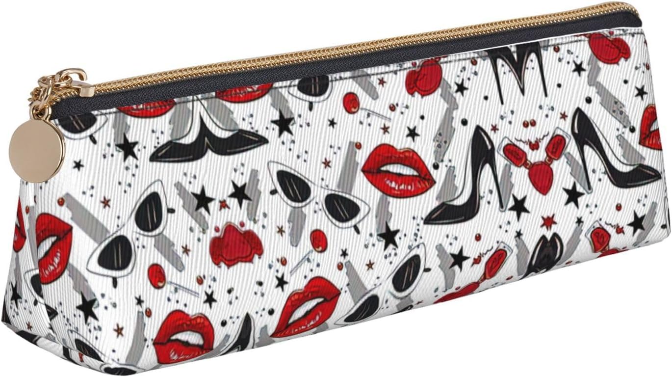 Lips High Heels School Pencil Case,Aesthetic with Triangular Design Pen Pouch for Kids for Brushes,Pencils