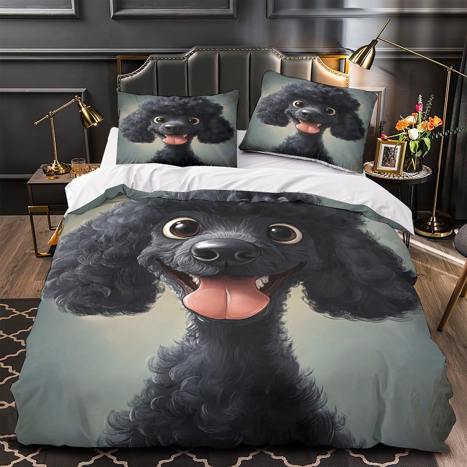 Parure de Lit Chien Caniche Housse de Couette 140x200 Imprimée