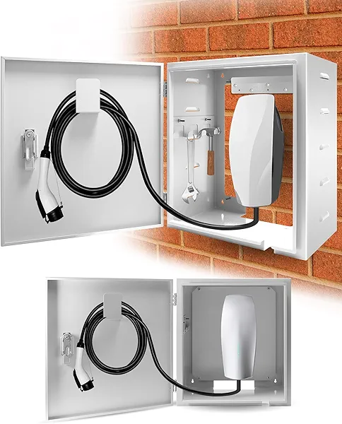 EV Electric Vehicle Car Charger Cover Protector, Double Locks EV Charger Box with Cable Holder and Tool Holder, Large Size, Wall Mount, Indoor/Outdoor, Fit for Tesla & Most EV Chargers