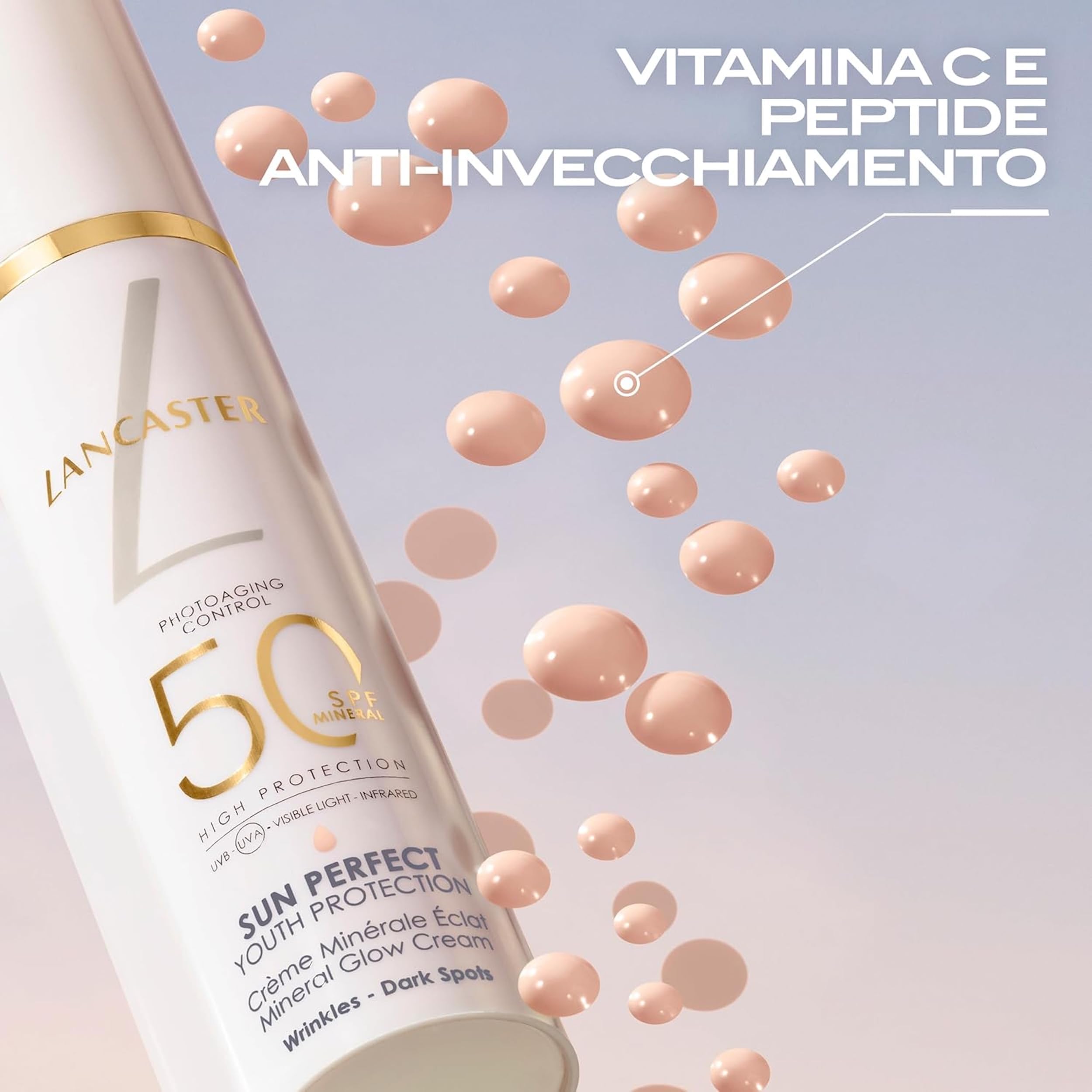 Lancaster Sun Perfect - Crema Protezione Solare Viso SPF50, Texture Leggera, Contrasta il 100% dello Spettro Solare, Corregge e Previene Rughe e Macchie Scure, Resistente all'Acqua, 50ml