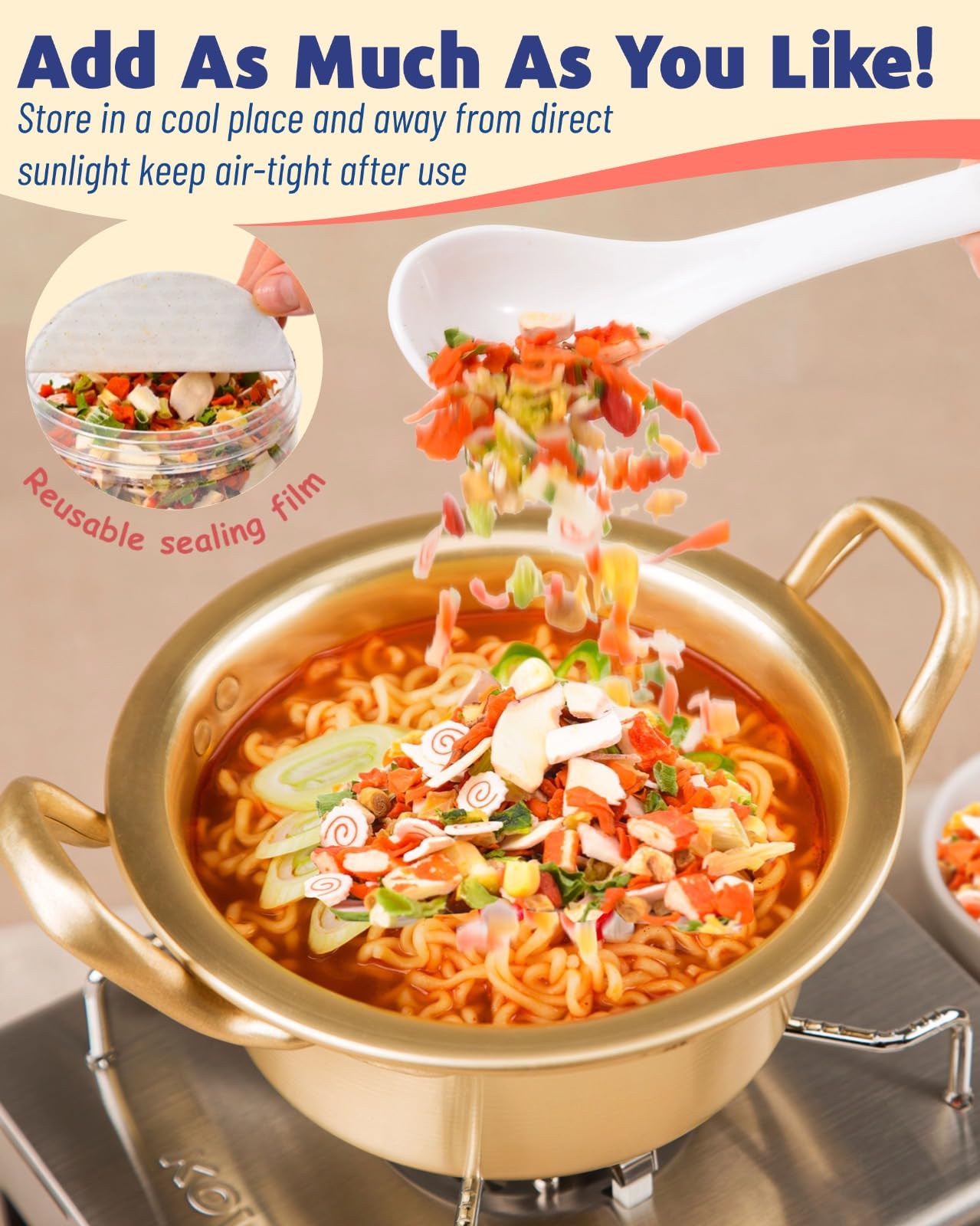Dried Ramen Toppings 11 Mix Seafood & Veggies - Real Squid, Shrimp, Fish Cake & Goji Berry, Low Fat, No Added MSG, 12.35 oz Resealable Jar for Instant Ramen, Soups, Rice