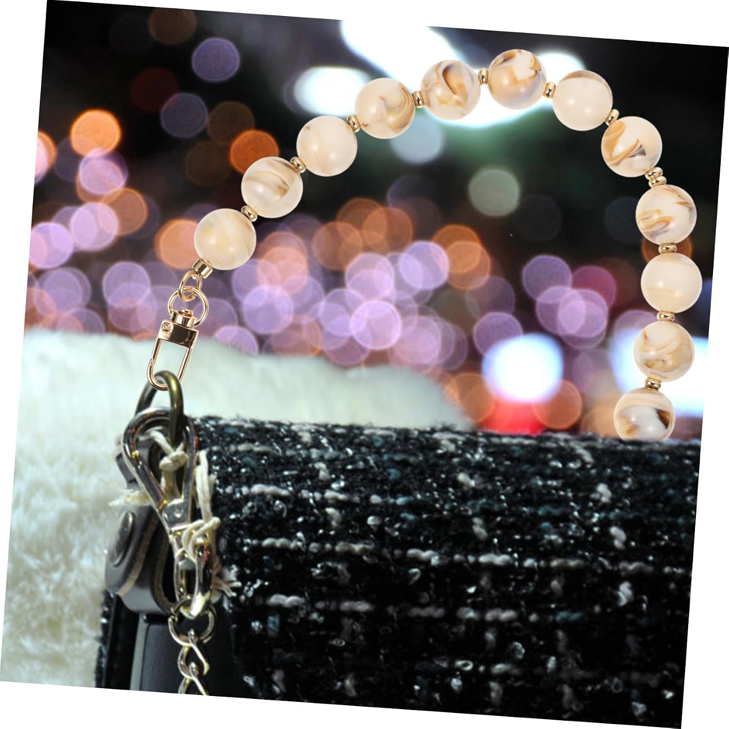 GLSTOY Beaded Bag Chain Handle Replacement Vintage Multi-Color Resin Purse Strap for Handbags Chic Round Beaded Design Decorative Accessory for Stylish Purses and Shoulder Bags