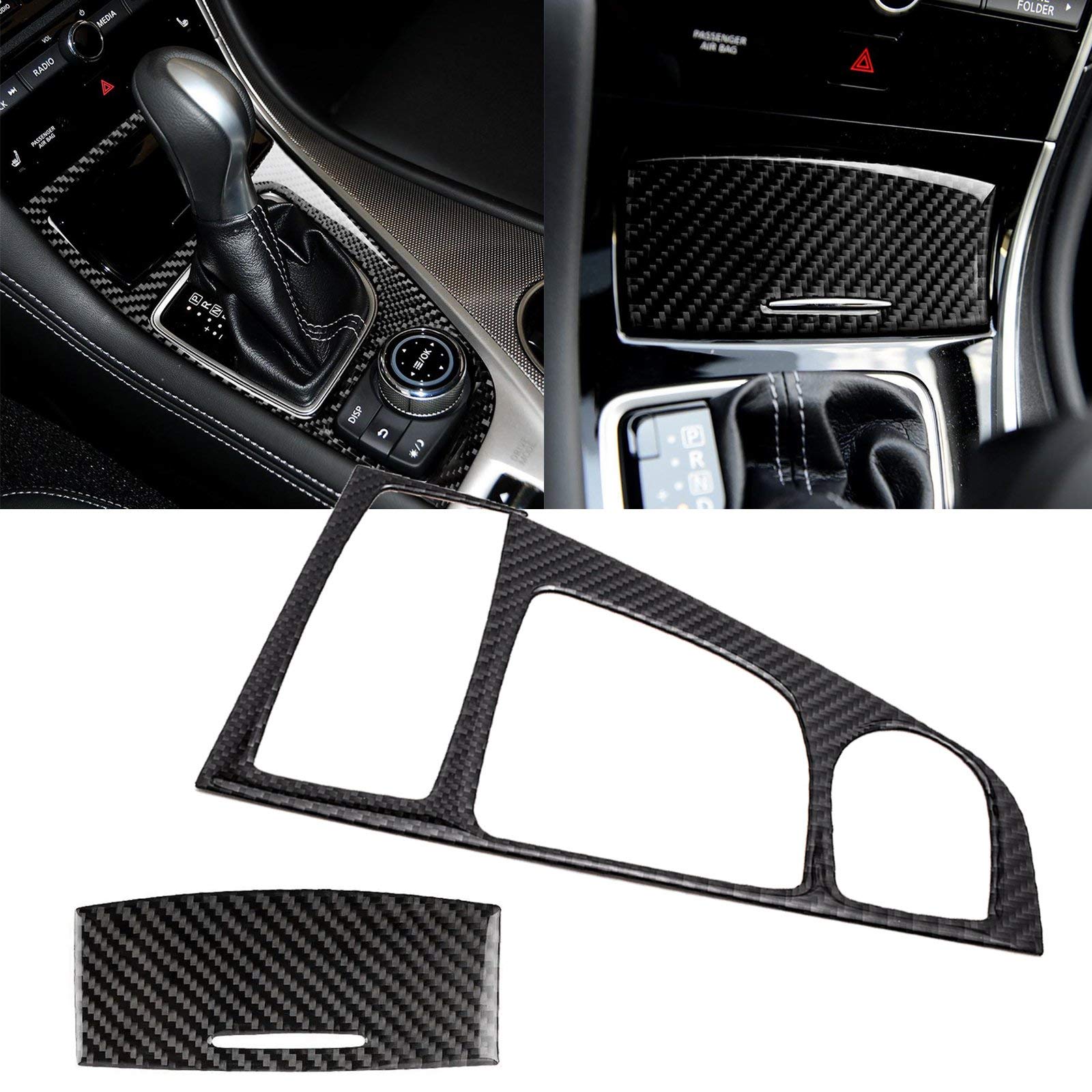 x xotic tech Center Console Gear Shift Panel Cover Trim, Genuine Soft Carbon Fiber, Compatible with Infiniti Q50 2014 2015 2016 2017 2018 2019 2020 2021 2022 2023 2024, Q60 2017-2022 2023 2024