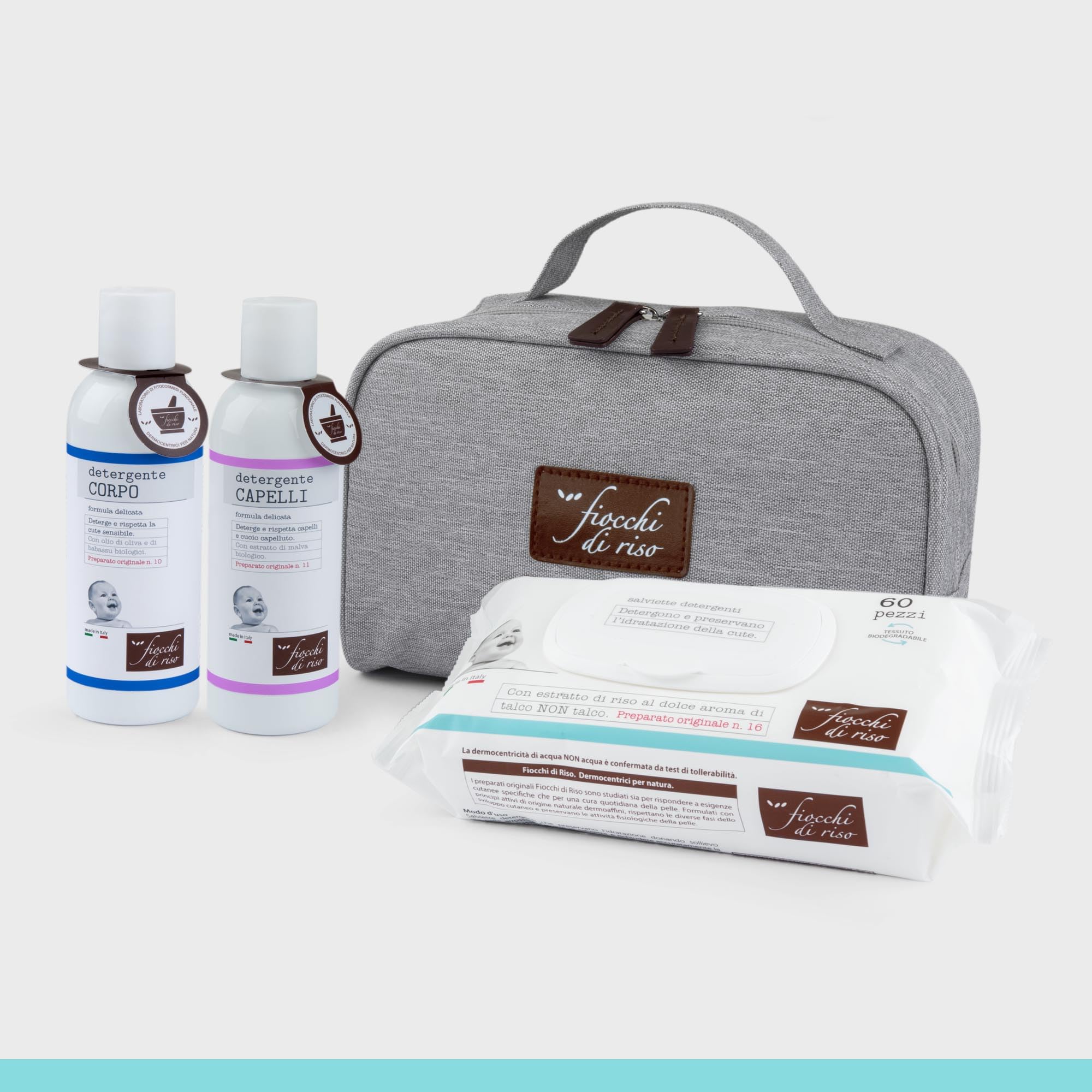 Fiocchi di Riso - BEAUTY BAGNETTO DELICATO - Kit neonato specifico per la detersione delicata fin dalla nascita: Detergente Corpo, Detergente Capelli e salviette Acqua NON Acqua. Nuovo beauty