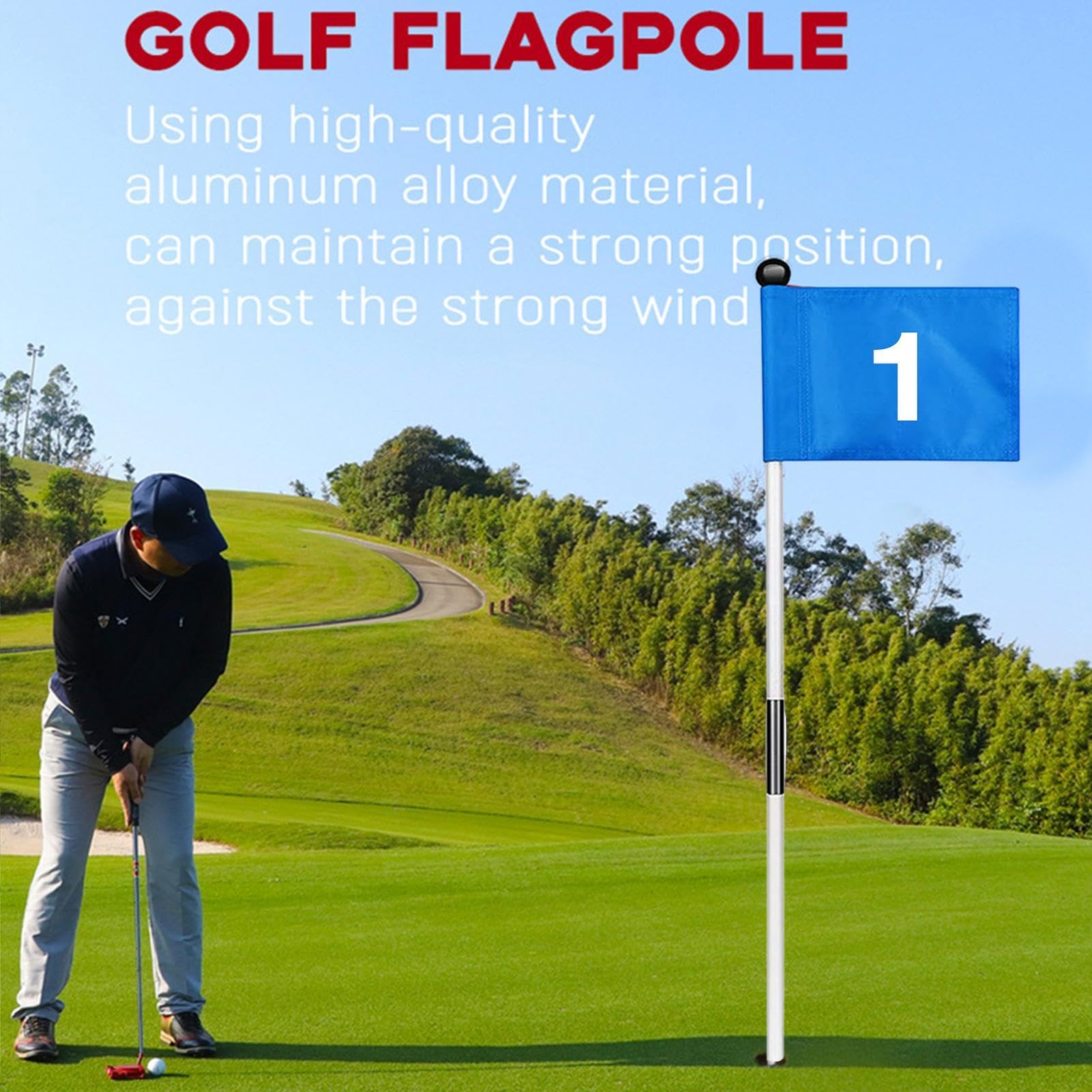 Golfflaggen-Set, grüne Flagge, grüne Flagge, Loch, Tassenset, tragbare Golfflagge mit Golfloch, abnehmbare professionelle Golfflagge, langlebig, robust und stabil,