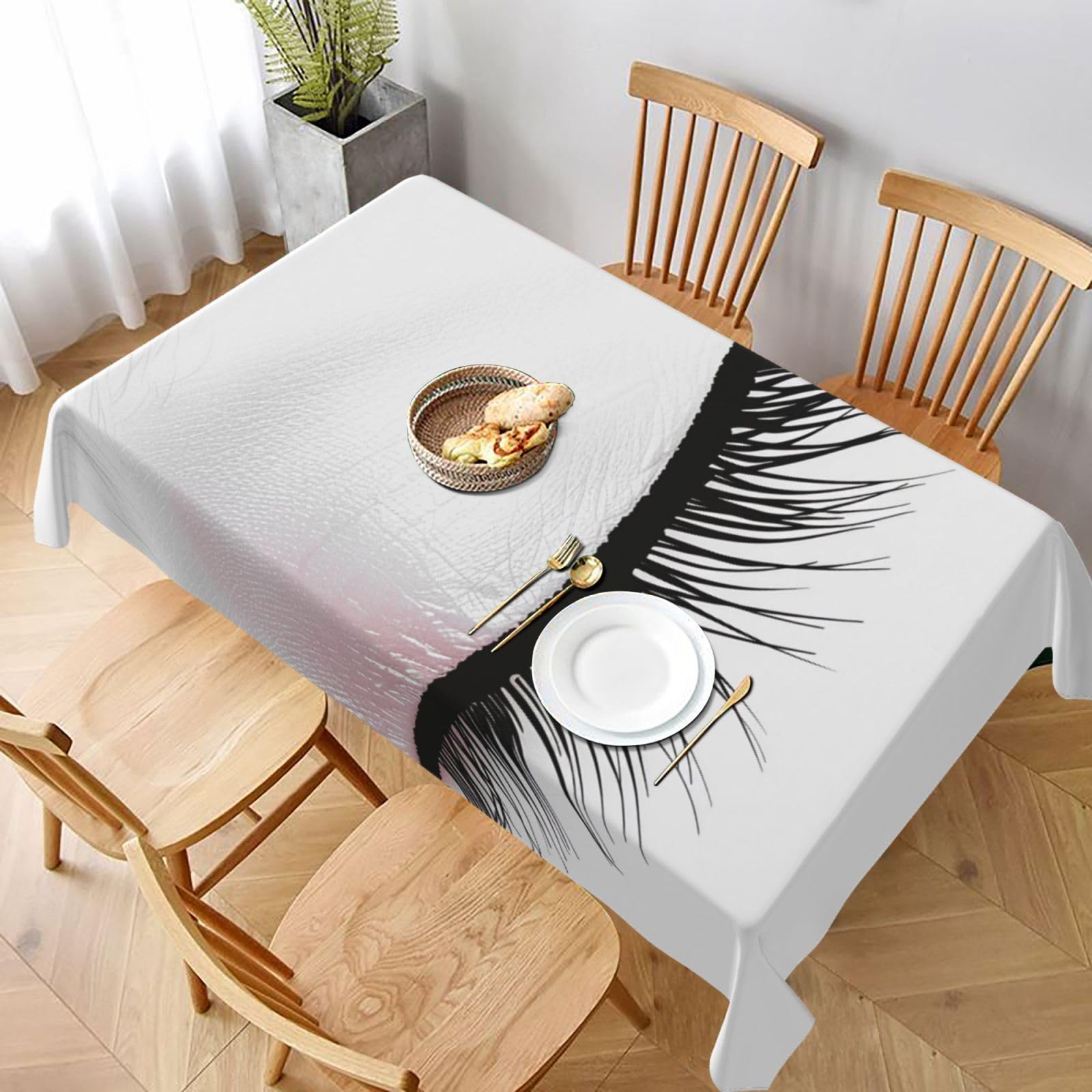 WPKJU Eyelash Lip White Printed Tablecloth 60x90 in Water Resistant Table Cover Washable Rectangle Table Cloth for Dining Tables