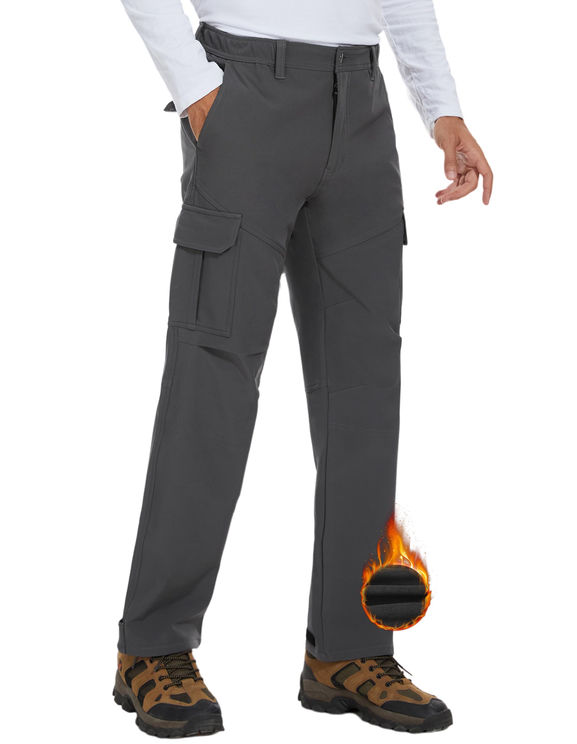 PULI Mens Fleece Lined Hiking Winter Pants Warm Waterproof Windproof ...