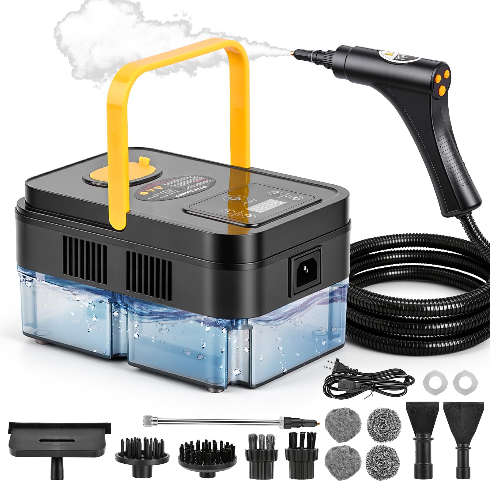 Vaporeta Limpieza Hogar-2500W,Vaporeta con 14 Accesorios,6 Niveles Ajustables, Calentamiento Rápido de 15s,Depósito de Agua de 1.2L, Vapor a 120 °C, Para Automóviles, Hogar, Cocina, Ventanas, Pisos