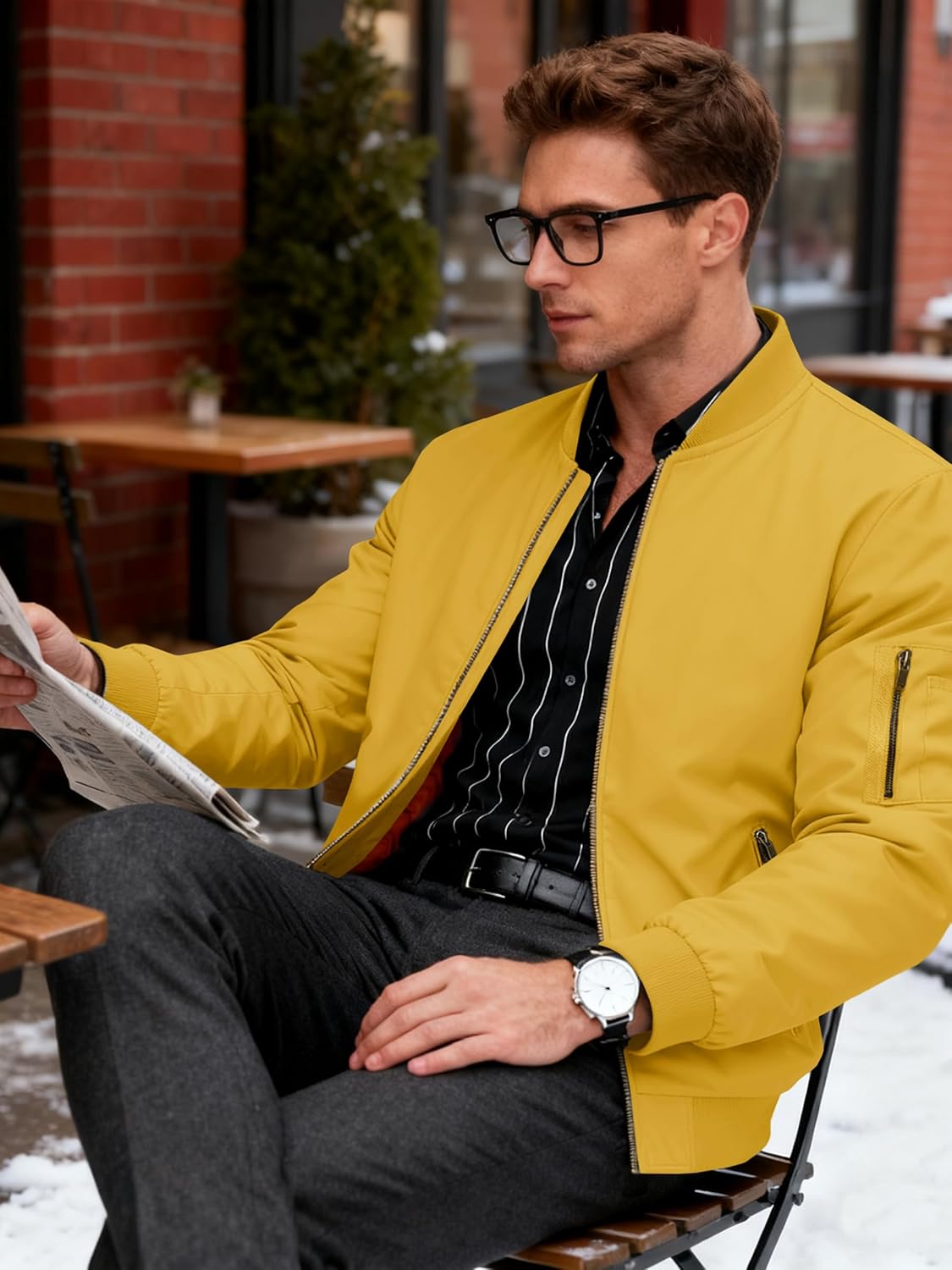 KEFITEVD Bomber Jacket Men Winter Coats Full Zip Windbreaker Mens Jackets Casual Work Coats - Image 3