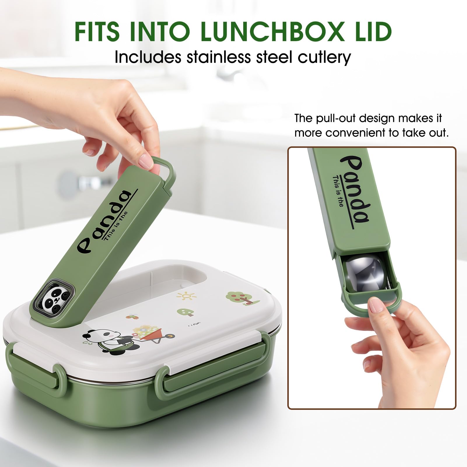 Fiambrera isotérmica de acero inoxidable 316 de gran capacidad (1,55 L) con 4 compartimentos. Incluye tazón para sopa, palillos, cuchara y bolsa.