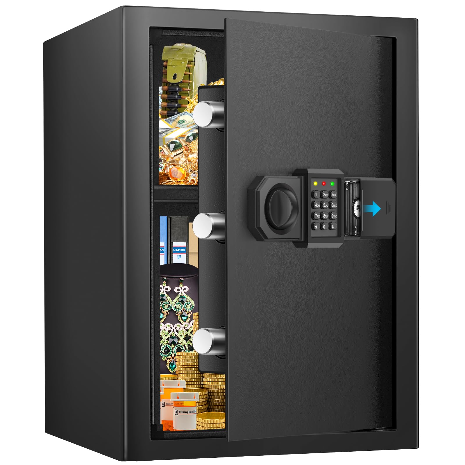 3.0 Cubic Large Safe Box for Home, Electronic Security Safe with Digital Keypad, Spare Keys and Alarm System, Anti-Theft Fireproof Safe for Money, Firearm, Medicines, Documents