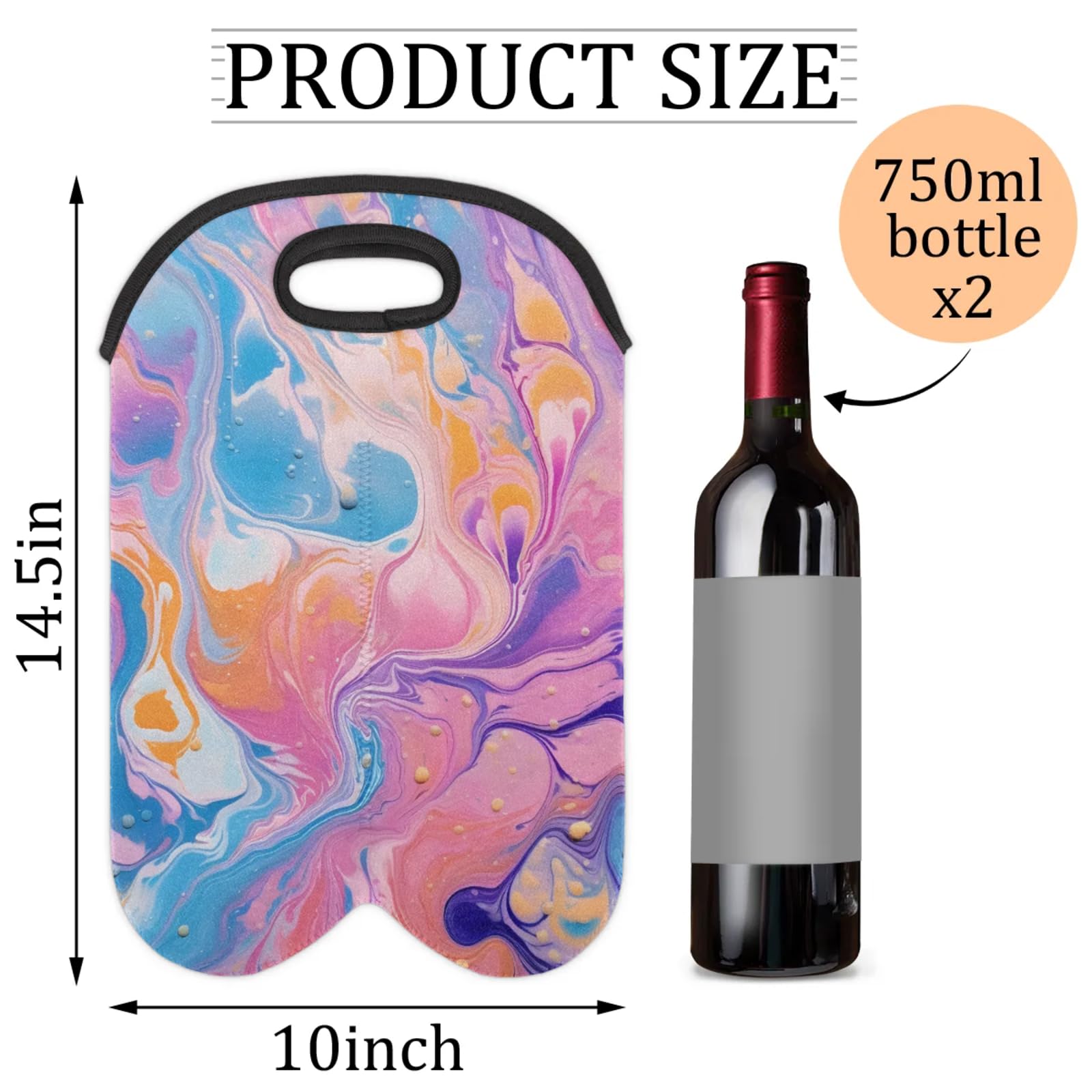 GzLeyigou 2 Bottles Colorful Skin Wine Bag Sleeve Totes Marble Texture Neoprene Protective Wine Carrier Bag for Wine,Water, Champagne, Beer, Baby Bottles,Gift 14.5 x 10 Inches