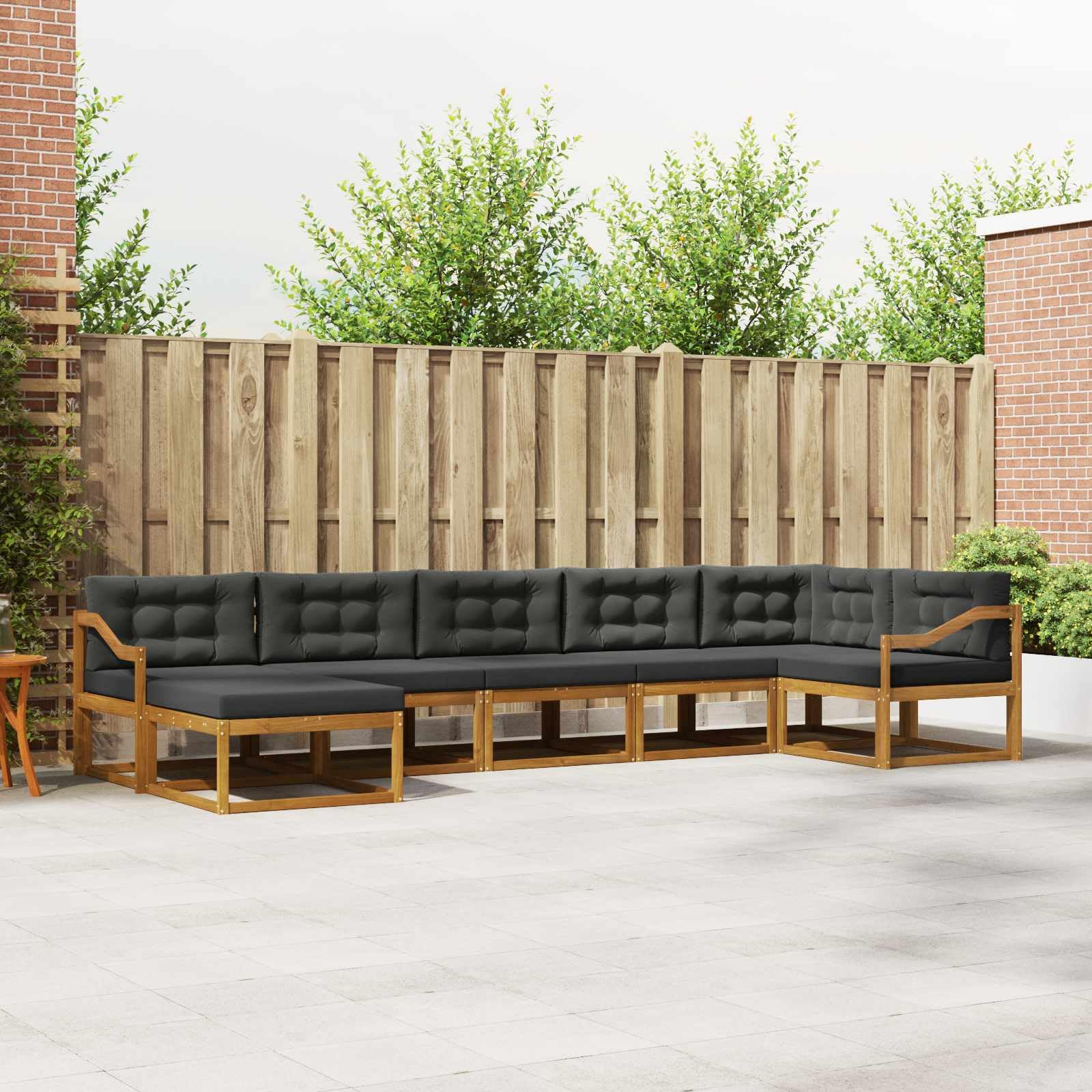 Outdoor-Sofagarnitur mit Kissen 7-teilig Natur und Anthrazit, modulares Sofaset aus massivem Akazienholz mit Lattenrahmen, wetterbeständig für Garten Terrasse