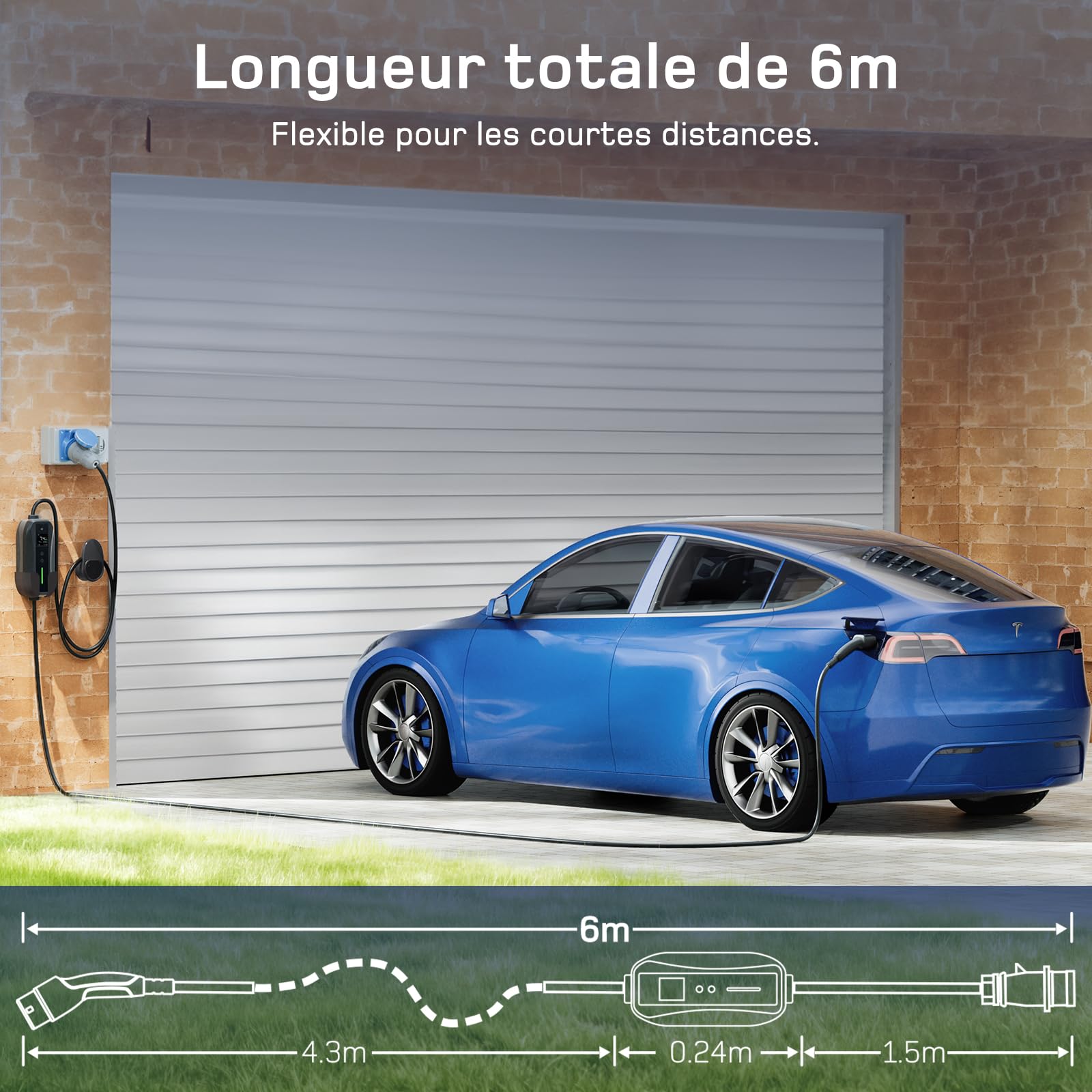 dé Chargeur Voiture Electrique P17 [7,4kW, 1-Phase, 6m, 6A/10A/16A/20A/24A/32A] dé Type 2 Prise CEE Chargeur EV Station de Charge Mobile/Wallbox avec écran Numérique