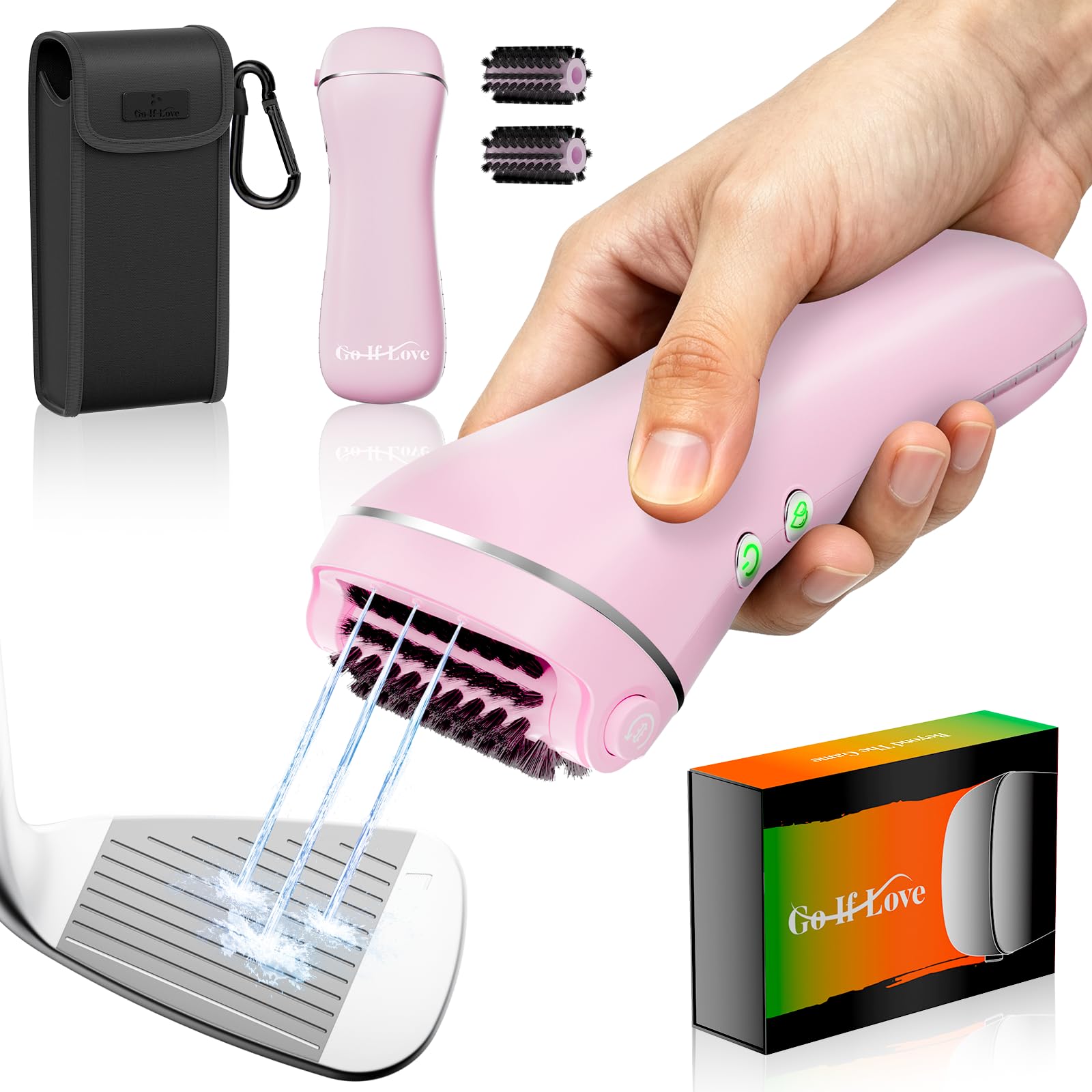 GoIfLove Electric Golf Club Cleaner Brush with High-Pressure Water Spray, 100ml Tank, 2000mAh Fast Charging, Type-C, 2 Brush Heads, 2 Speeds, Portable Storage Case, Gift Box