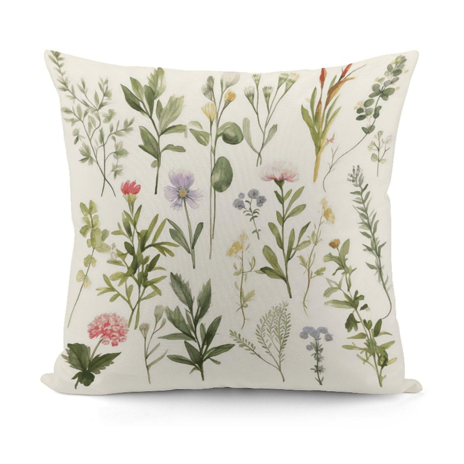 Adfgyerh Style Season Watercolors Of Herbs Flowersb Decorative Pillow Covers, Throw Pillow Covers Soft For All Seasons, Pillowcases For Couch Living Room Sofa Bedroom 18X18 Inch