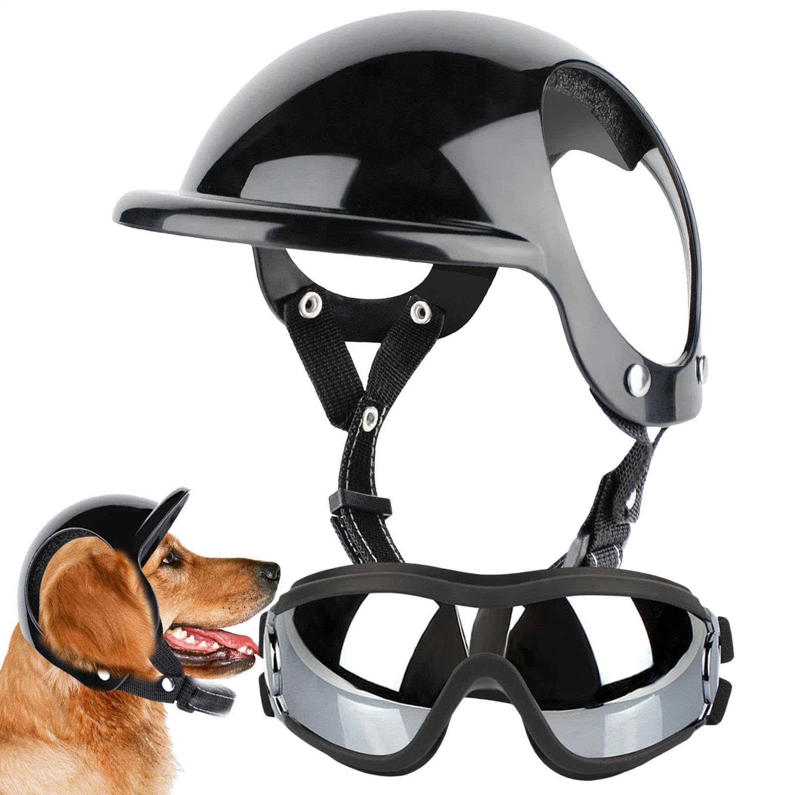 Casco Y Gafas para Perro - Gafas para Perros con Protección UV para El Viento Y El Polvo - Transpirables Casco De Protección Ajustable para Mascotas para Perros Pequeños