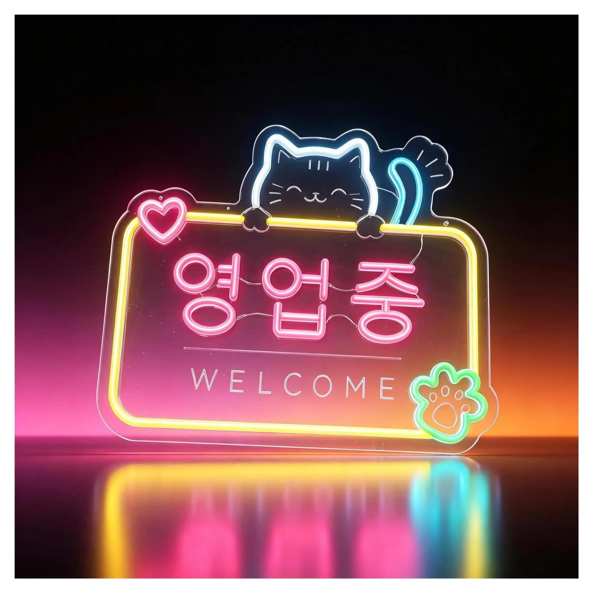 Insegna al Neon Insegna Al Neon Del Gatto Di Benvenuto Aperto Coreano
