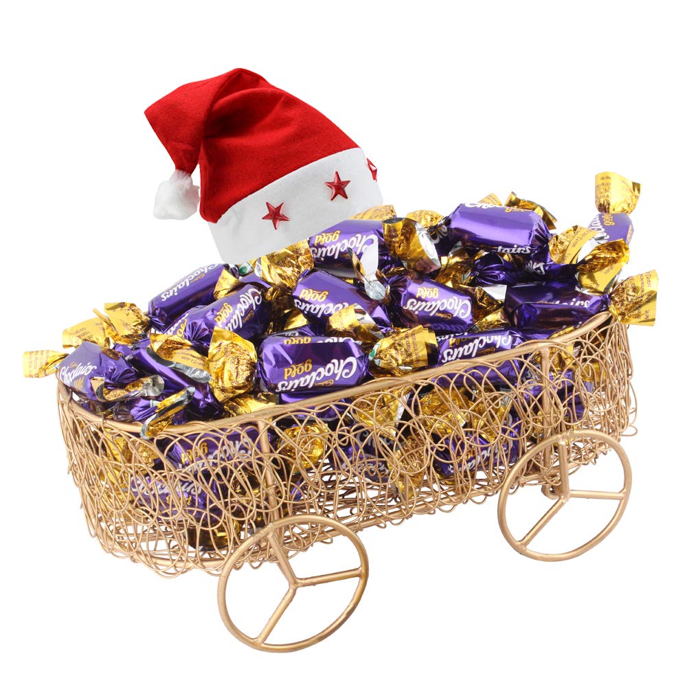 SFU E Com Handcrafted Wheel Basket With Loaded Choclairs | Chirstmas Chocolate Gift Hamper | Christmas Cap With Chocolates | Christmas Chocolate Gift Combo | 648