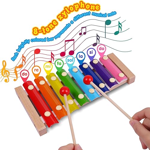 Miniatura 5 de Xilófono para niños pequeños de 1 a 3 años, instrumentos musicales para niños pequeños de 1 a 3 años, juguete de madera para niños pequeños,
