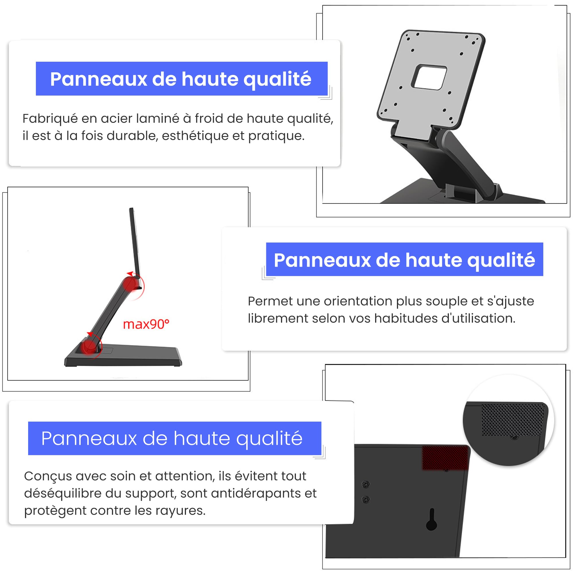 bimiti Supporto per schermo piatto pieghevole supporto monitor LCD | regolabile in metallo, foro VESA 75 x 75 mm/100 x 100 mm, compatibile con schermi da 10 – 27 pollici, nero