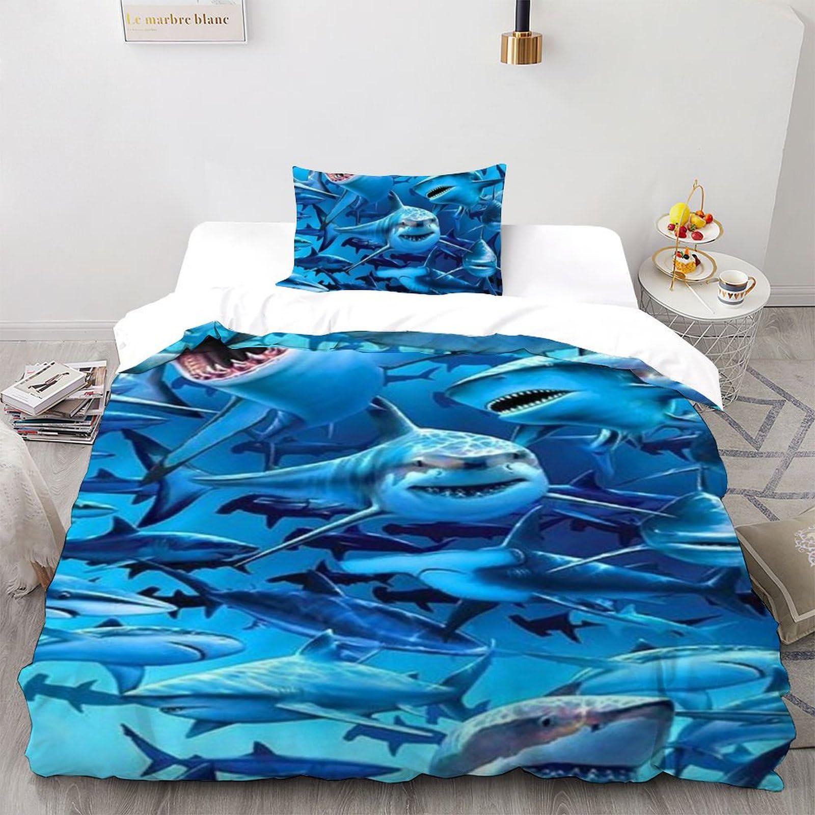 Housse de couette requin avec impression 3D animaux marins en microfibre