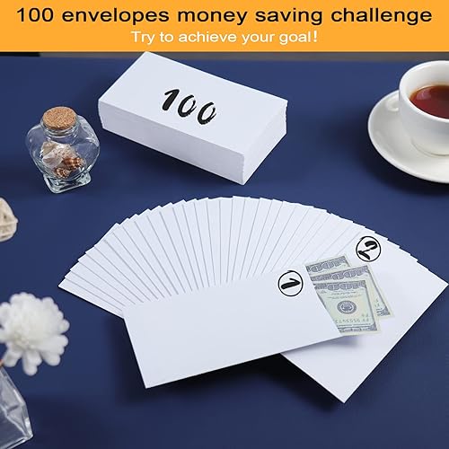 Miniatura 6 de Paquete de 100 sobres de efectivo autoadhesivos de 6.7 x 3.5 pulgadas, aptos para desafíos de ahorro de dinero, sobres blancos de 120 GSM gruesos