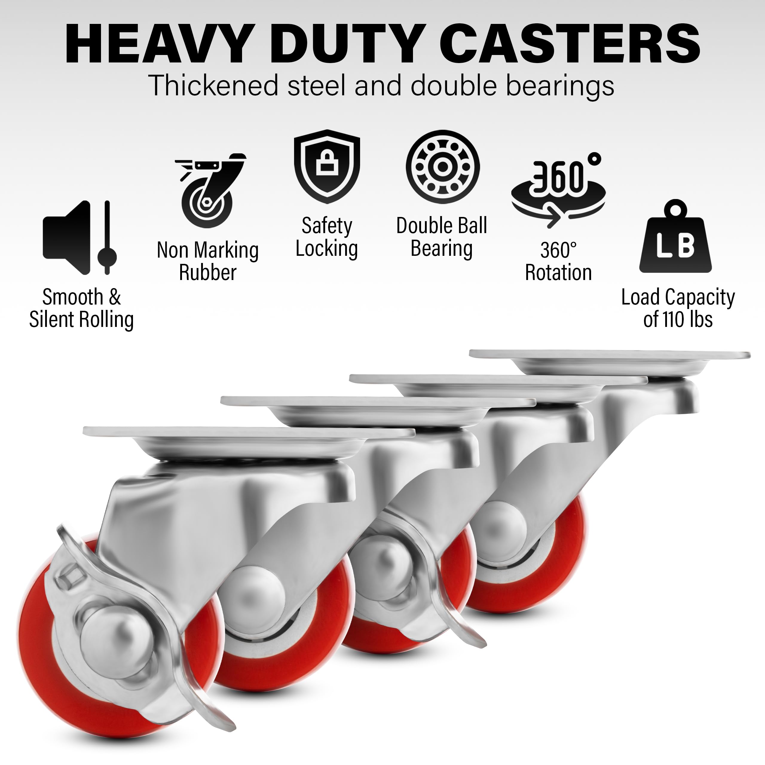 Snapklik.com : Castrek 1 Inch Heavy Duty Casters Set Of 4, Lockable ...