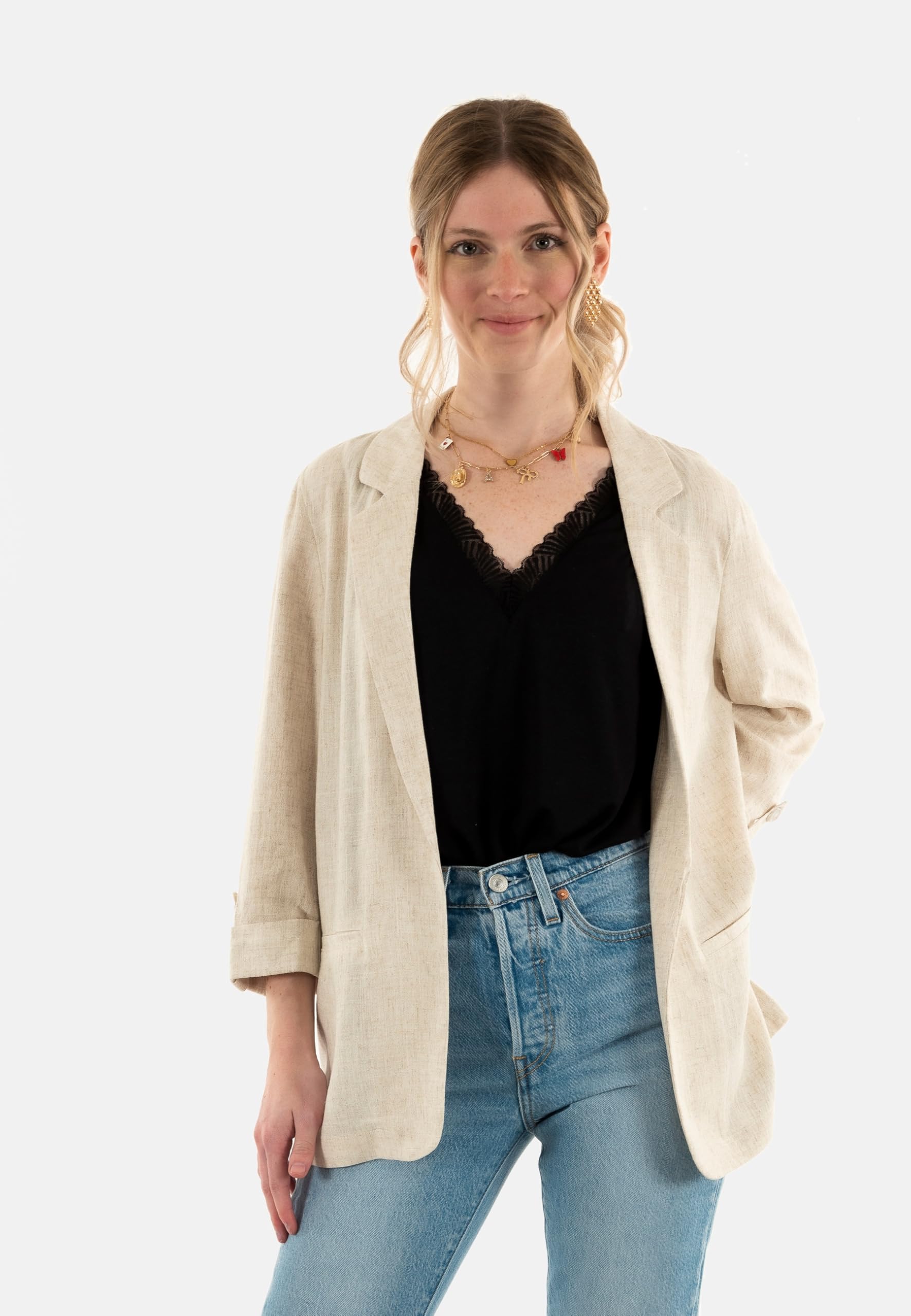 ONLY Onlsiesta 3/4 Open Linen Bl Blazer TLR, Moonbeam, 40 Mujeres