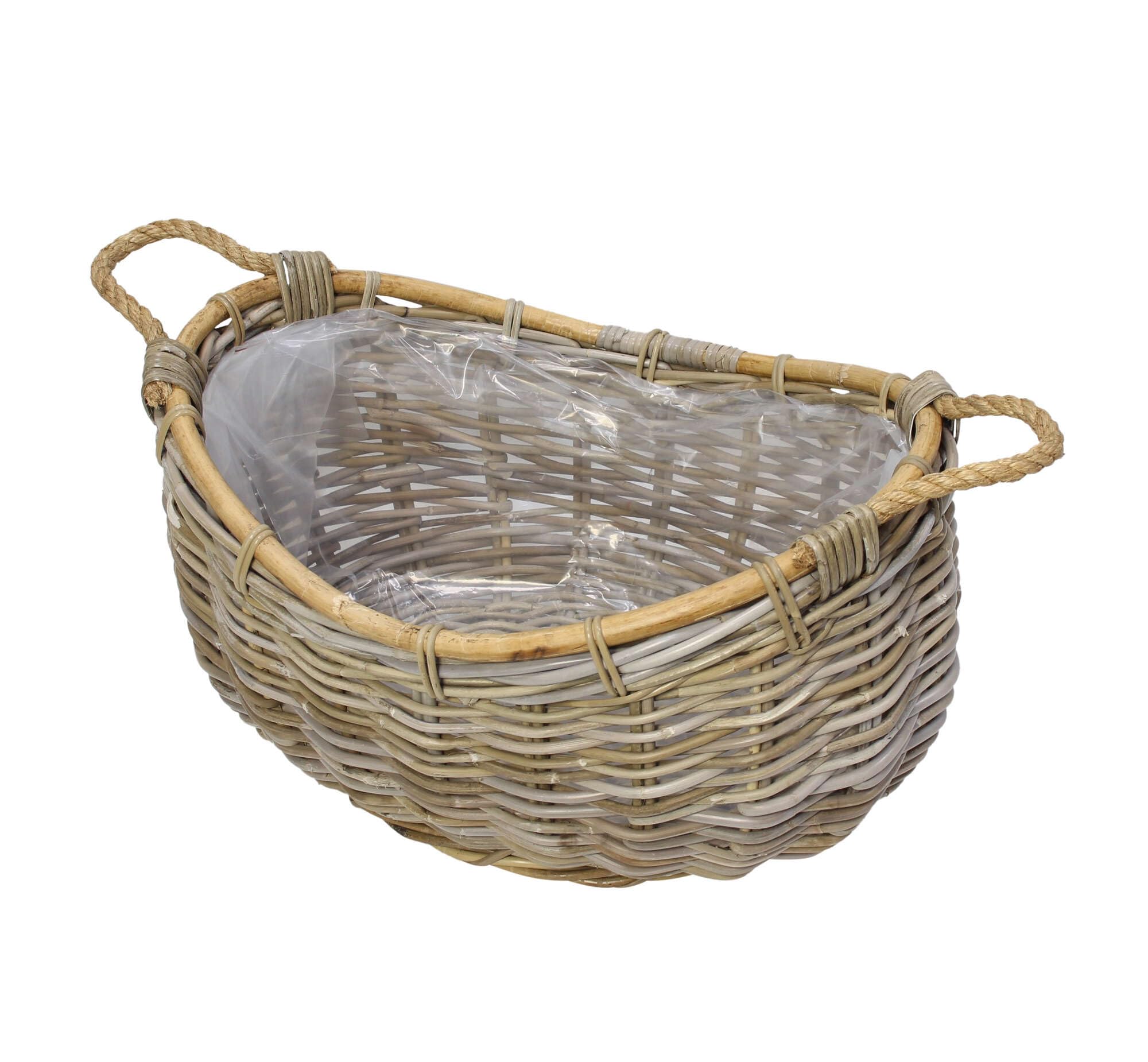 Dekoleidenschaft XXL Pflanzkorb "Koobo Grey" aus Rattan, 58 x 43 cm, Blumentopf, Pflanzkübel, Pflanztopf, Blumenkorb, Pflanzschale