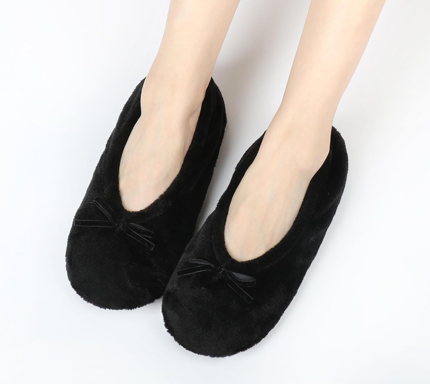 Keyela Women's Ballerina House Slippers with Soft Tie Bow and Suede Sole, Non-Slip Bedroom Slippers Socks - Image 3