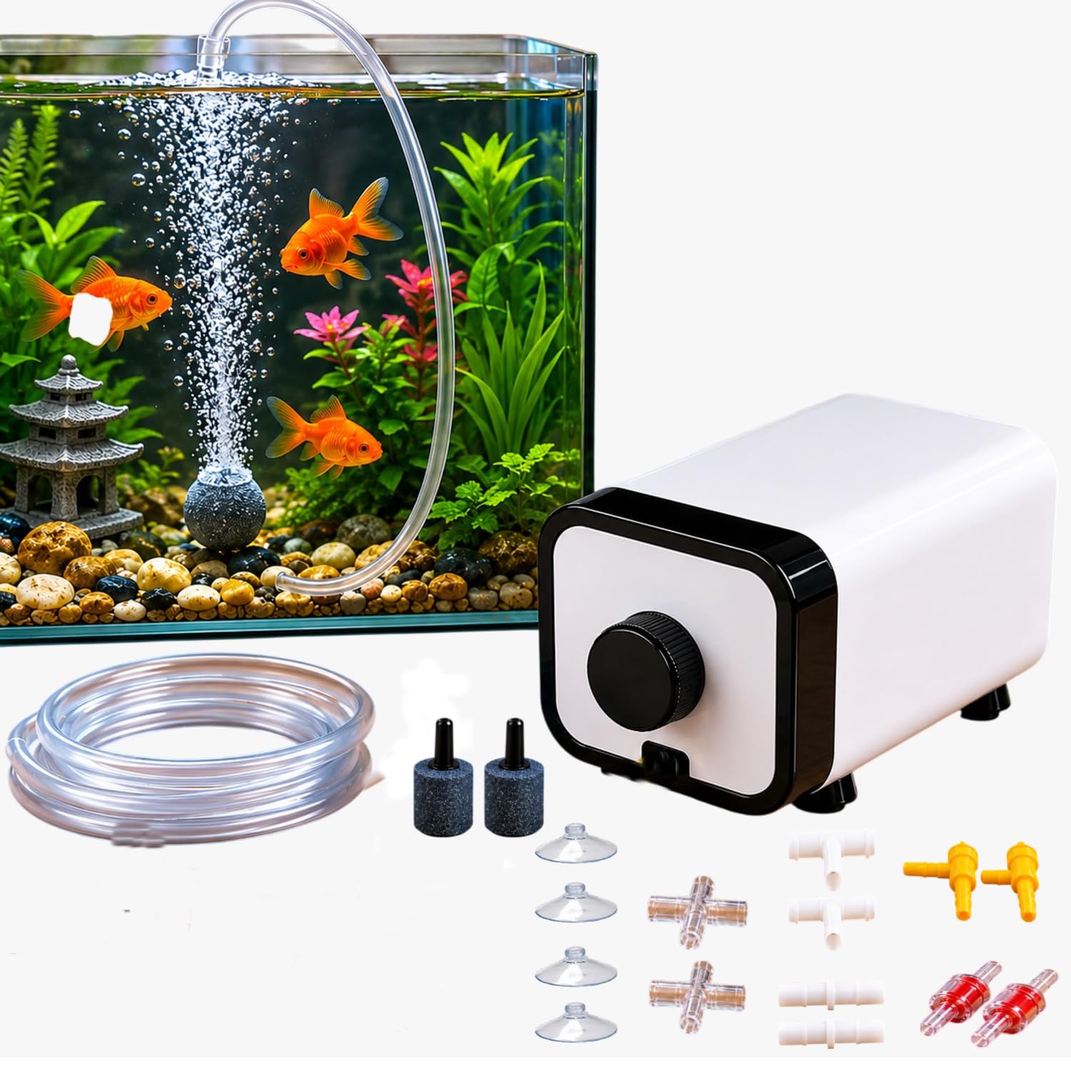 Despacito Aquarium Air Pump Silent Accessories Air Pump for Aquarium Fish Tank Oxygen Pump for Fish Tank Small Aquarium Noise Less air Pump with 2 air outlets 4 Watt Upto 300 Litre.-image-30