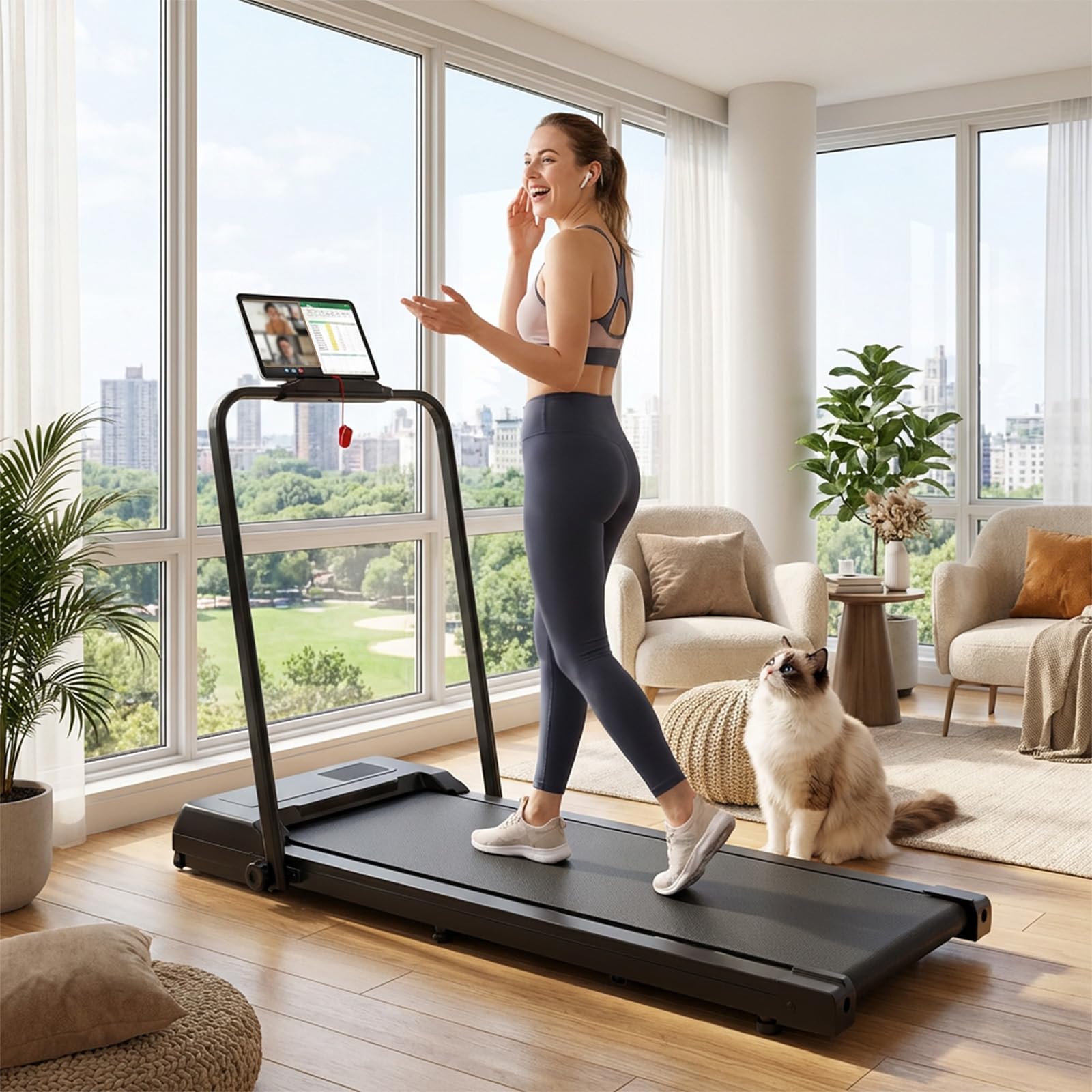 Drgymlee Tapis Roulant 3 in 1, Tapis Roulant Pieghevole Sotto Scrivania con Maniglia, Compatto e Silenzioso 1–10 km/h per Casa, Ufficio, Camminata e Jogging, con Telecomando e Display LED
