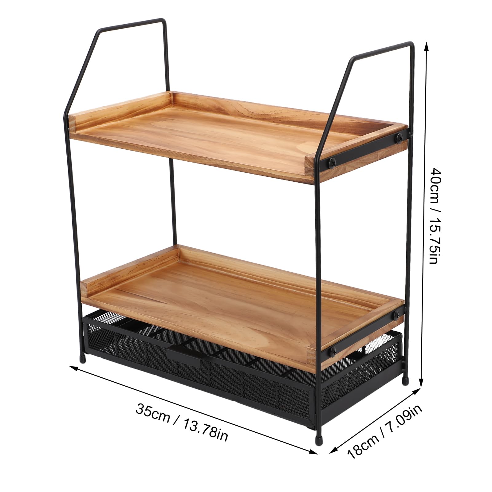 SIXRUN Gewürzregal, 2-stufiges Organizer-Regal für die Küchenarbeitsplatte, Verbundholz und Edelstahl, 35 X 18 X 40 Cm, für Kaffeebar, Heimschrank, Speisekammer mit Doppellagiger Aufbewahrung
