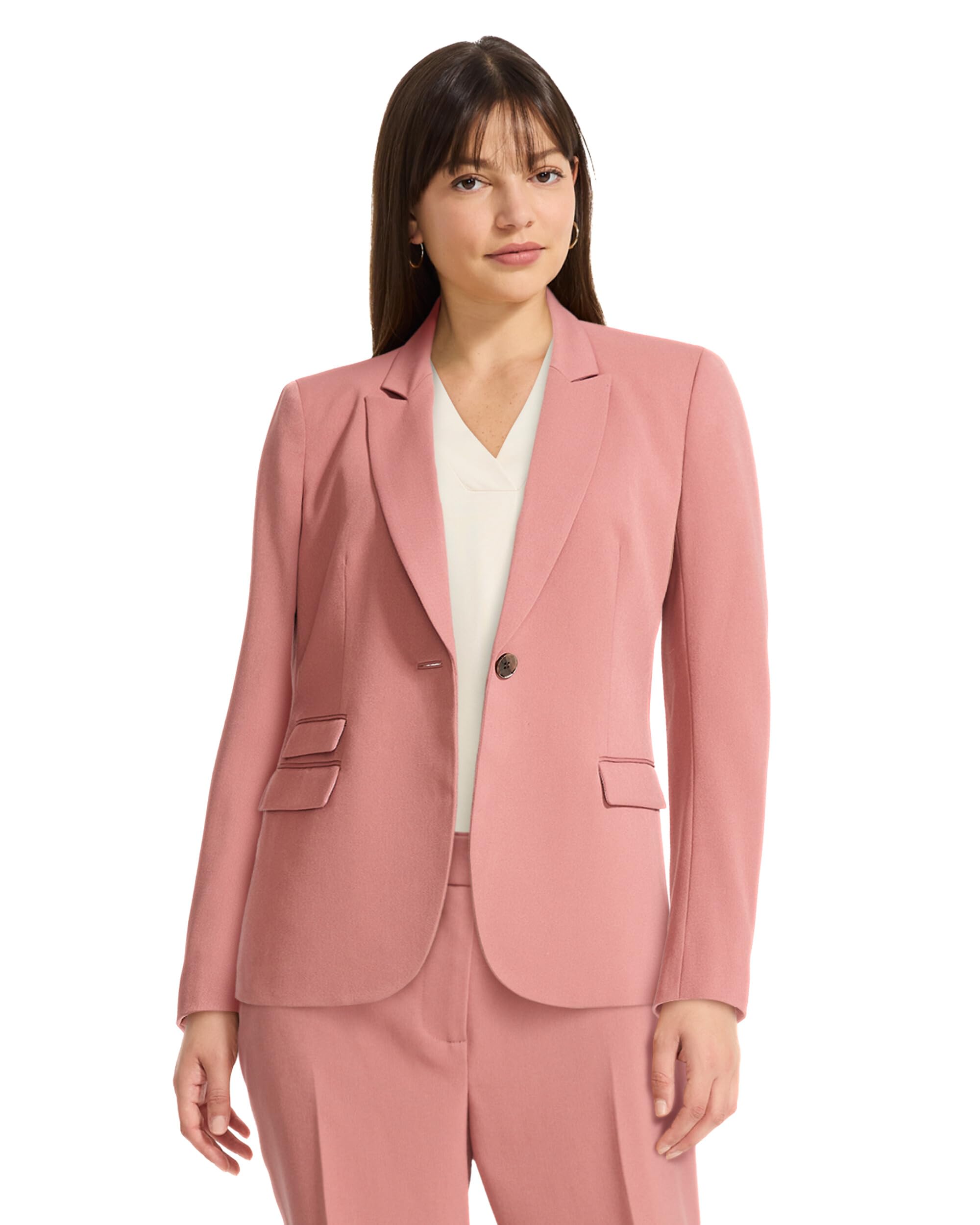 Anne Klein Womens Triple Pocket Twill One Button Blazer