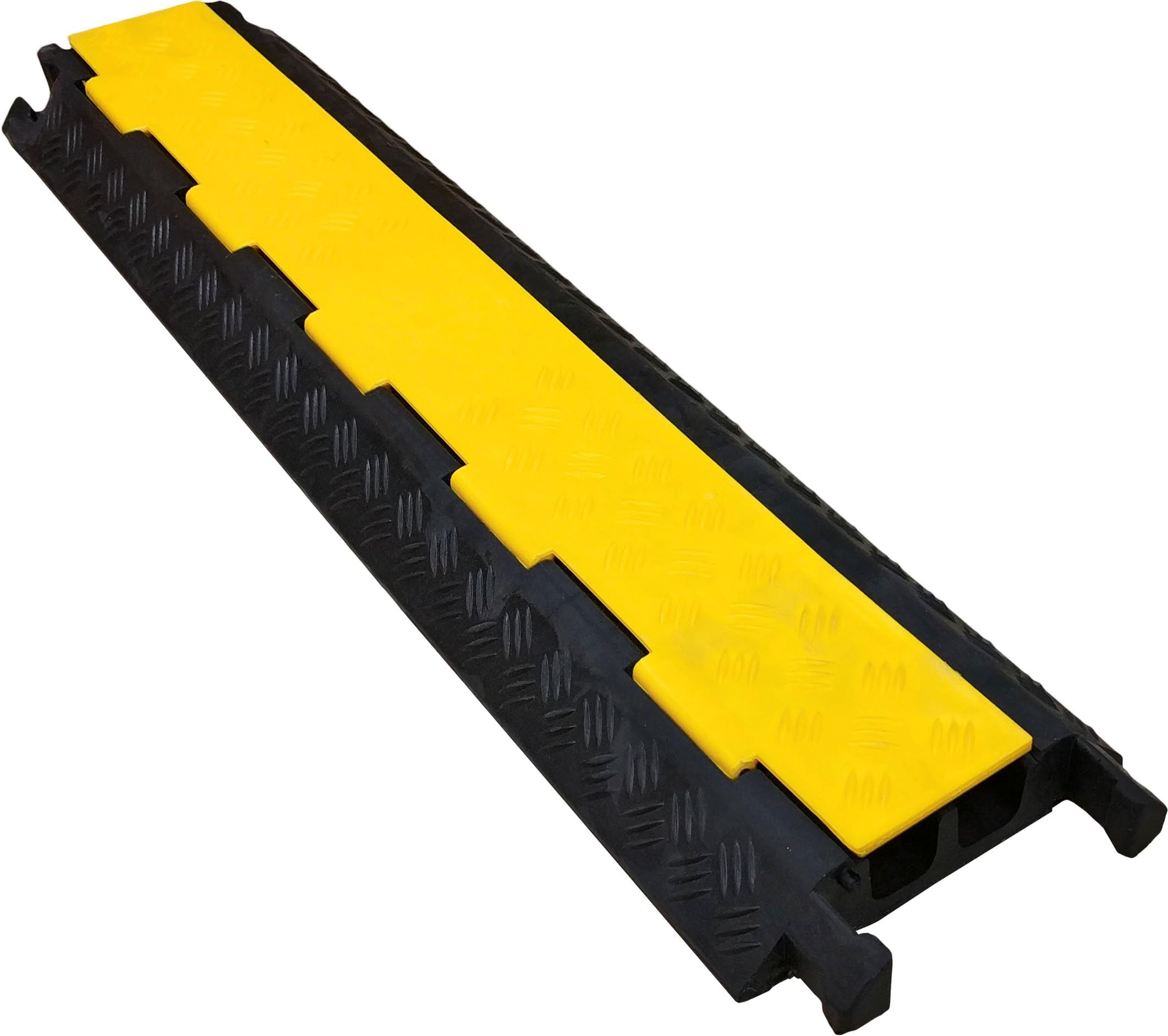 Electriduct 2 Channel Economical Rubber Cable Protector - 3FT Black with Yellow Lid