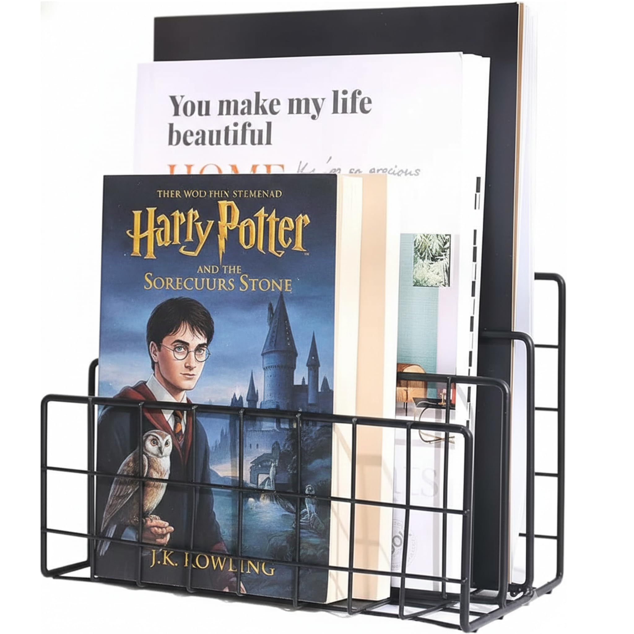 TEX-RO Magazine Holder Stand | Wire Grid Metal Book Organizer | Desk Organiser for Study Table & Office | File Holder, Newspaper, Book Shelf for Table - Aesthetic Black-image-27