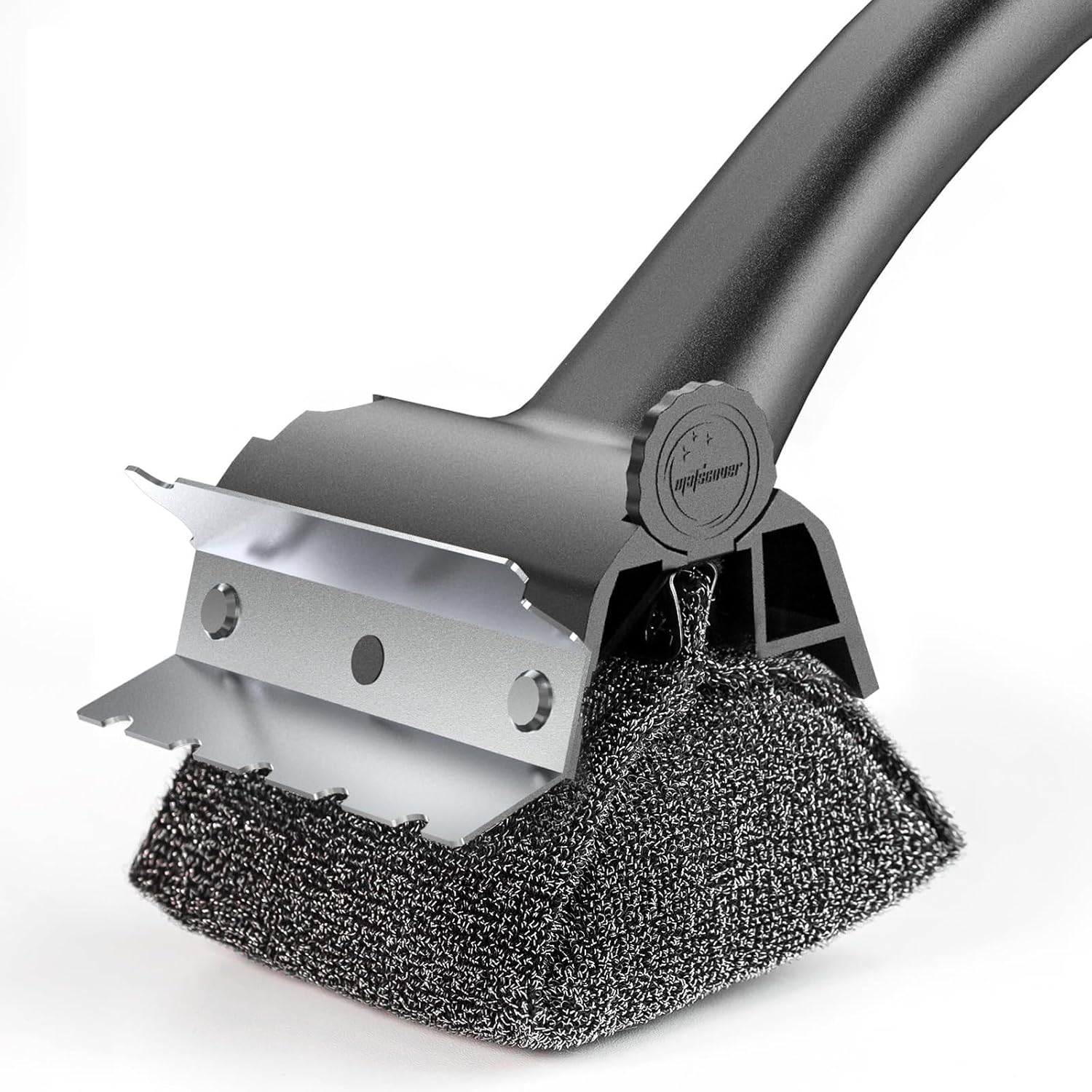 Grill Brush for Outdoor BBQ - Replaceable Bristle Free Heading and Reinforced Scraper - Safe BBQ Brushes for Porcelain/Gas/Charcoal/Smoker/Cast Iron Grill - Cleaning Brush(Black)