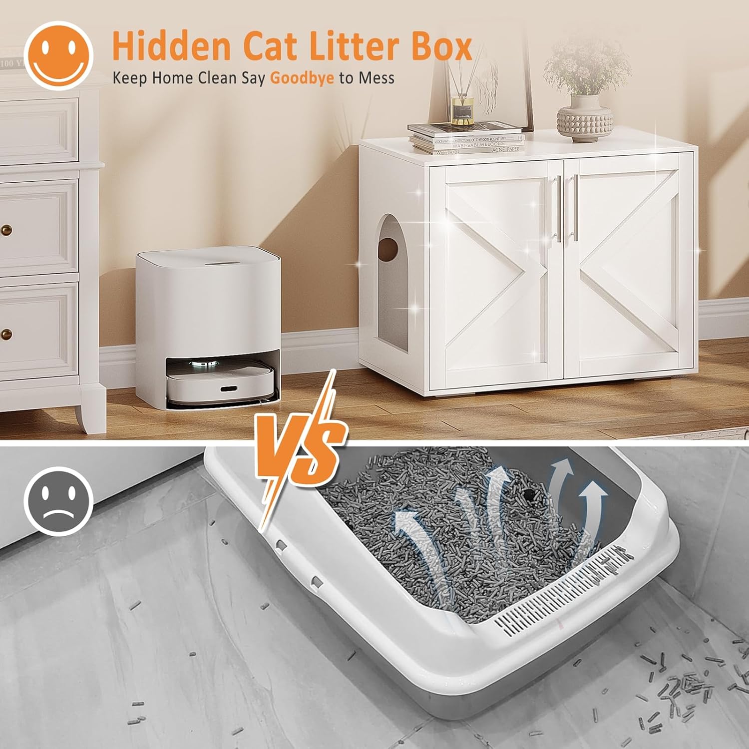 IDEALHOUSE Cat Litter Box Enclosure,Hidden Litter Box Furniture for Cats,Wooden Litter Box Enclosure Furniture,Side End Table