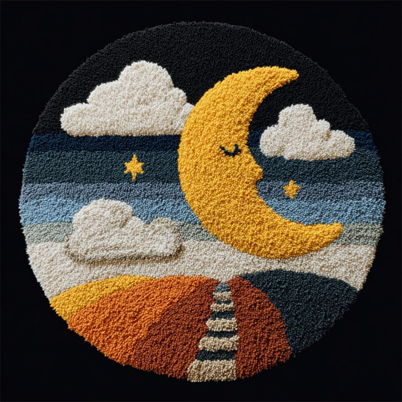 Kitquiver Rug Making Kits Cartoon Moon Knitting Kits for Adults Latch Hook Canvas DIY Rugs Crochet Yarn Set Embroidery Kit 100x100cm